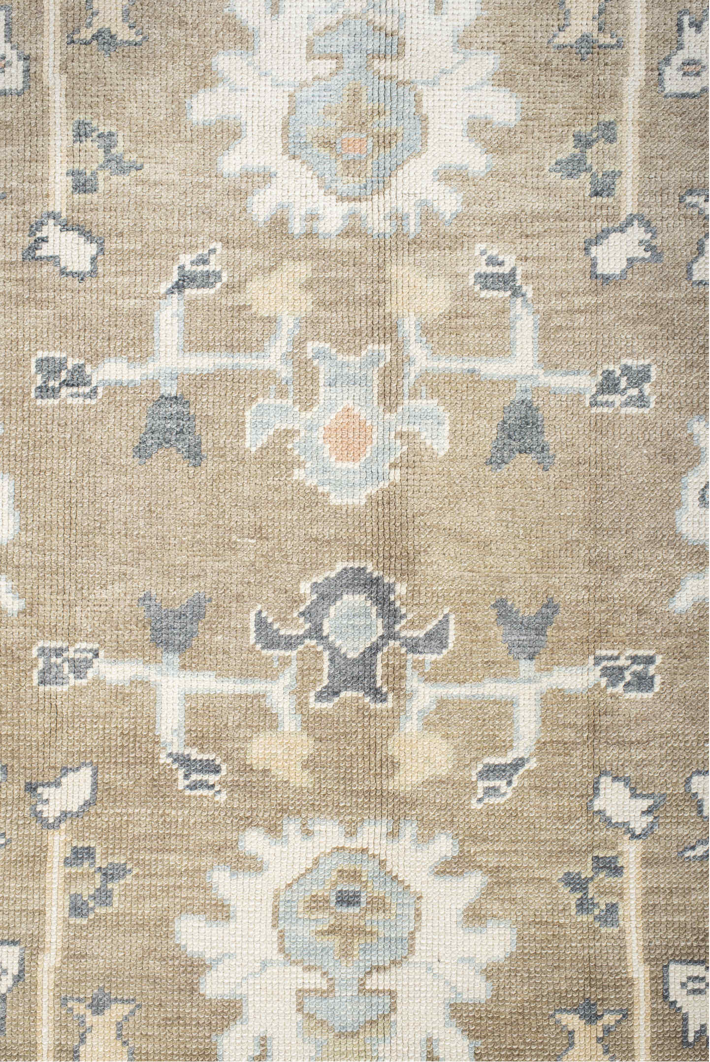 8' x 9' one-of-a-kind handmade vintage Oushak rug. Color palette: antiquewhite, dim gray, gray, light gray, linen, off-white