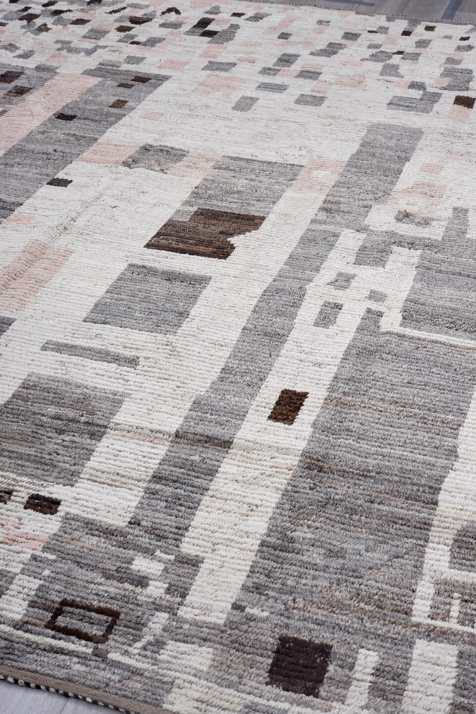 9' x 11' one-of-a-kind handmade vintage Tulu large size rug. Color palette: black, blue, dark gray, dim gray, gainsboro