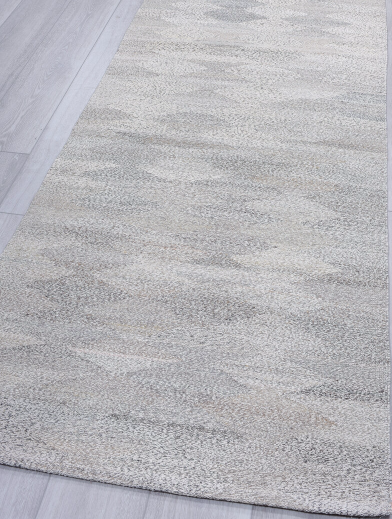 2' x 12' one-of-a-kind handmade vintage Kilim runner rug. Color palette: alice blue, dark gray, dim gray, gainsboro