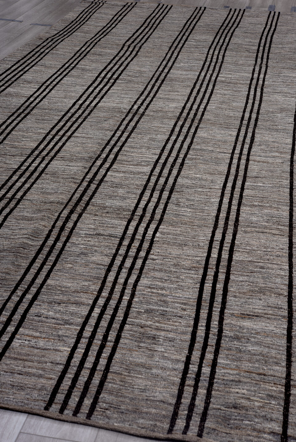 6' x 15' one-of-a-kind handmade vintage Tulu rug. Color palette: black, charcoal, dark gray, dim gray, gainsboro, gray