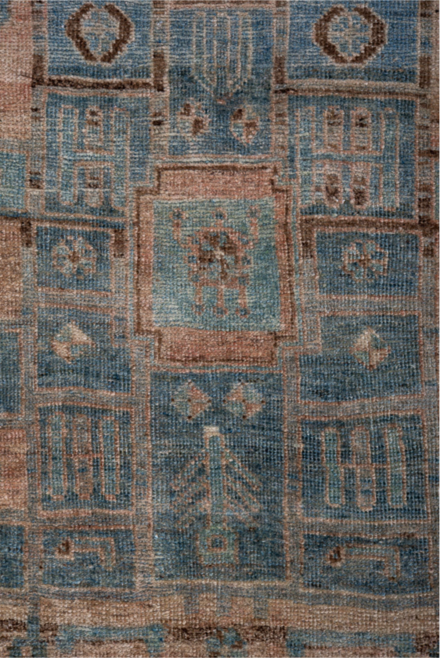 4' x 9' one-of-a-kind handmade vintage Bidjar runner rug. Color palette: black, blue, brown, charcoal, dim gray, gray