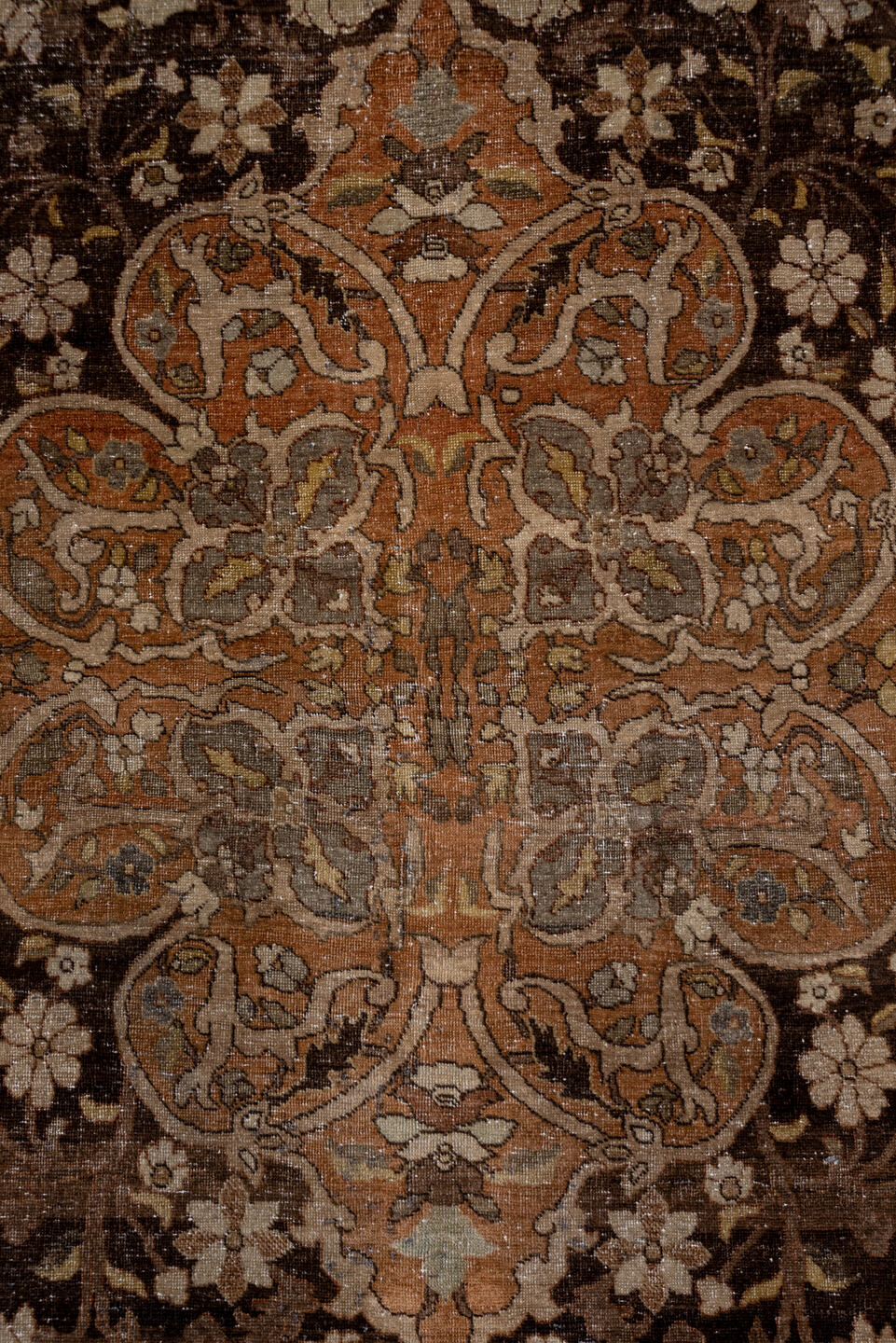 5' x 9' one-of-a-kind handmade vintage Sivas medium size rug. Color palette: black, brown, dark gray, gray, off-white, pink