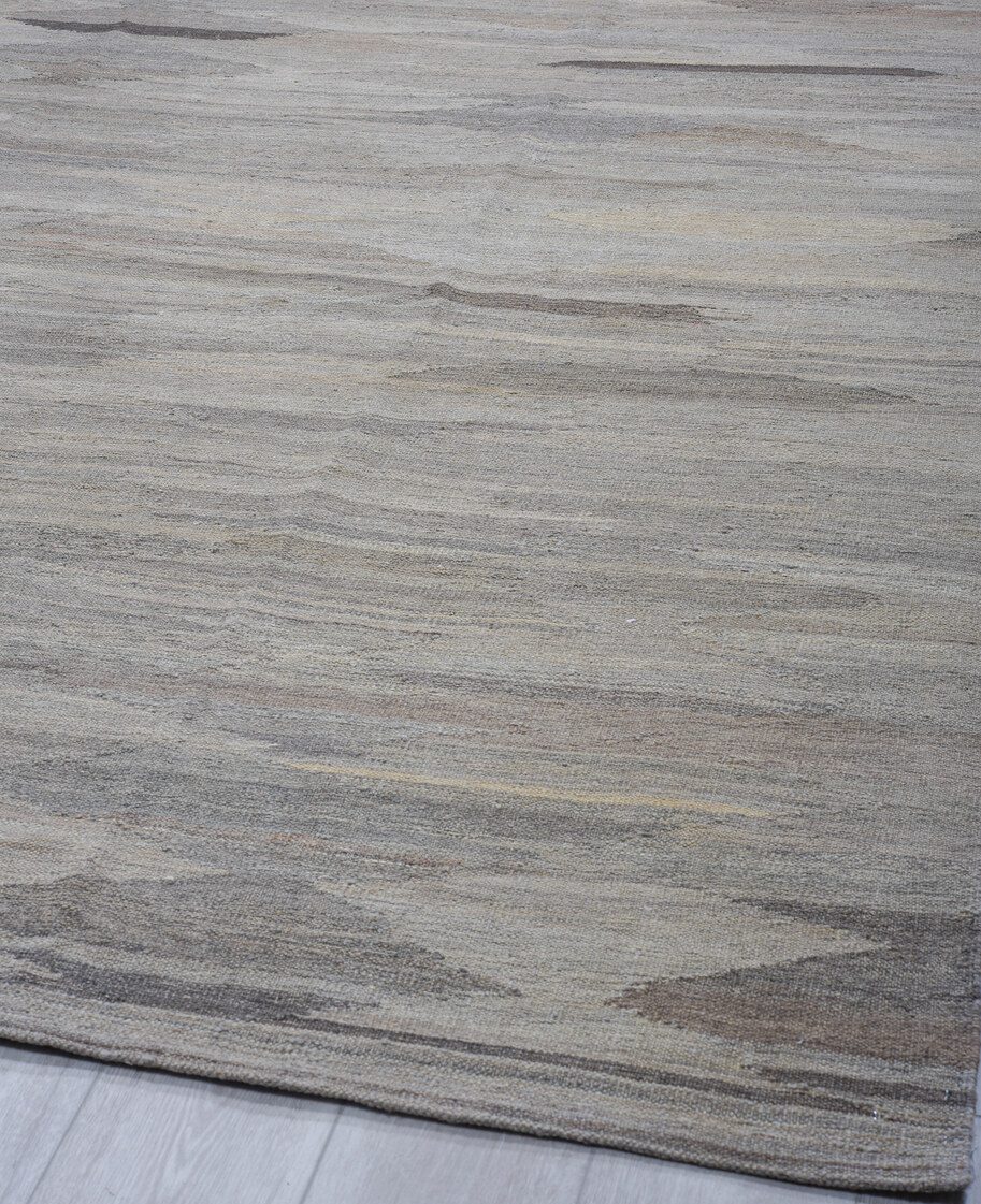 3' x 9' one-of-a-kind handmade vintage Kilim runner rug. Color palette: blue, dark gray, dim gray, gray, light blue