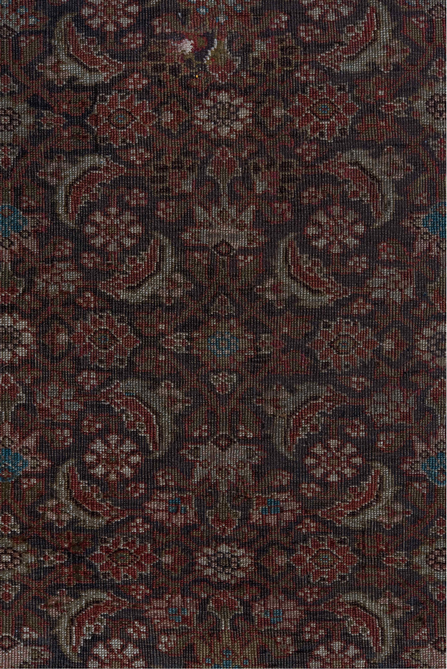 4' x 6' one-of-a-kind handmade vintage Bidjar small size rug. Color palette: black, blue, brown, gray, pink, red, redwood