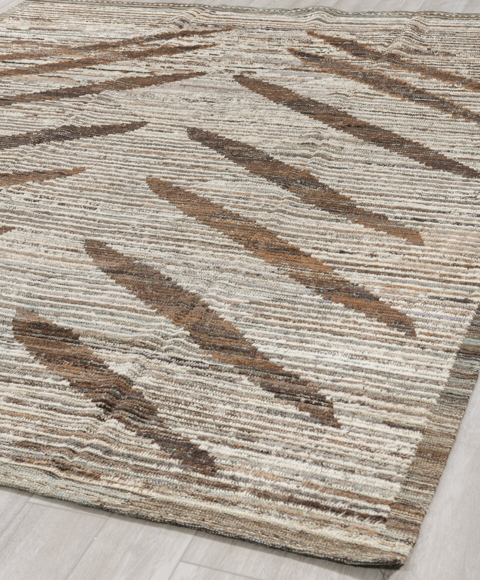 8' x 9' one-of-a-kind handmade vintage Tulu rug. Color palette: brown, gainsboro, gray, light gray, off-white, pink