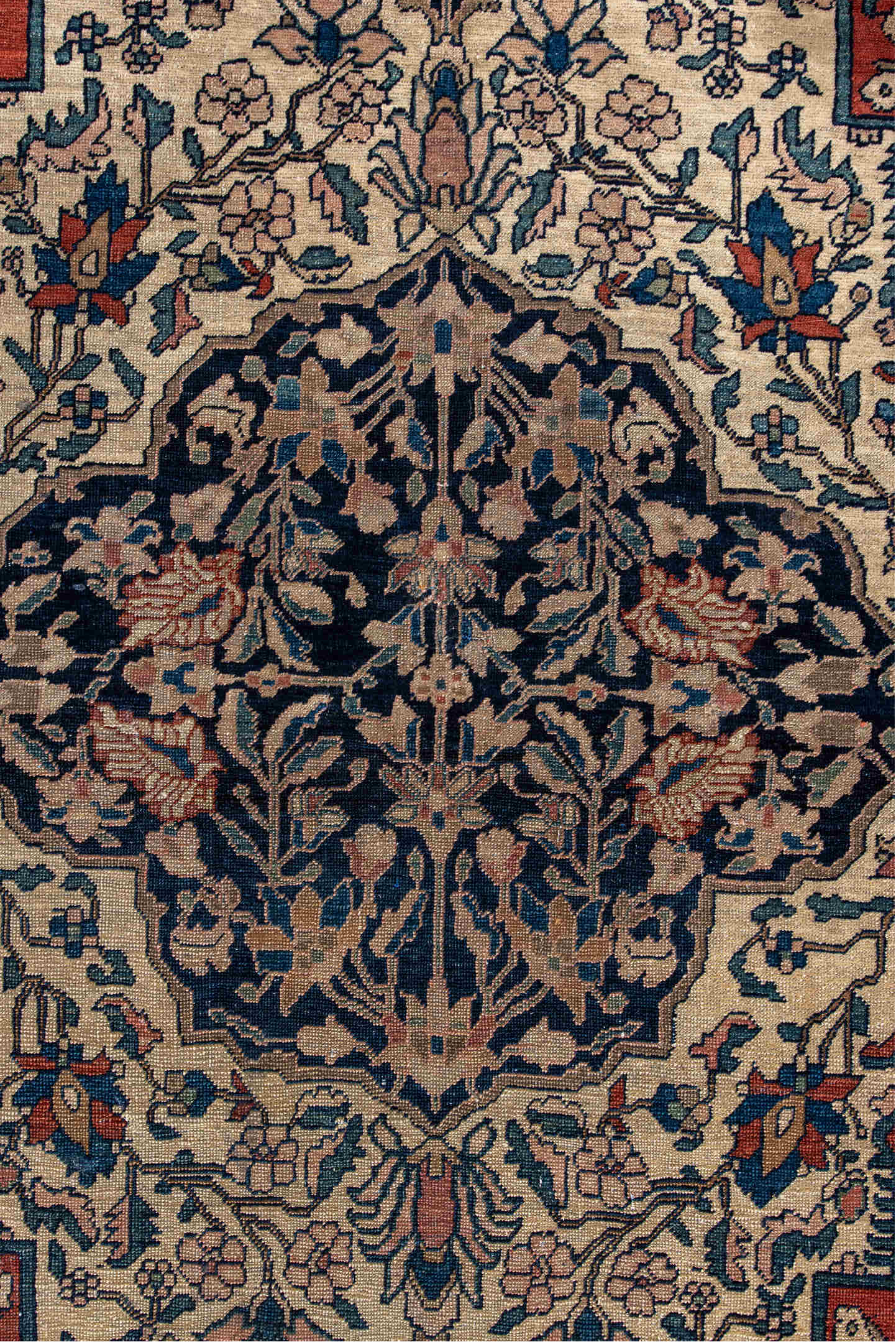 3' x 4' one-of-a-kind handmade vintage Far.Sarouk small size rug. Color palette: arapawa, black, blue, brown, dark gray