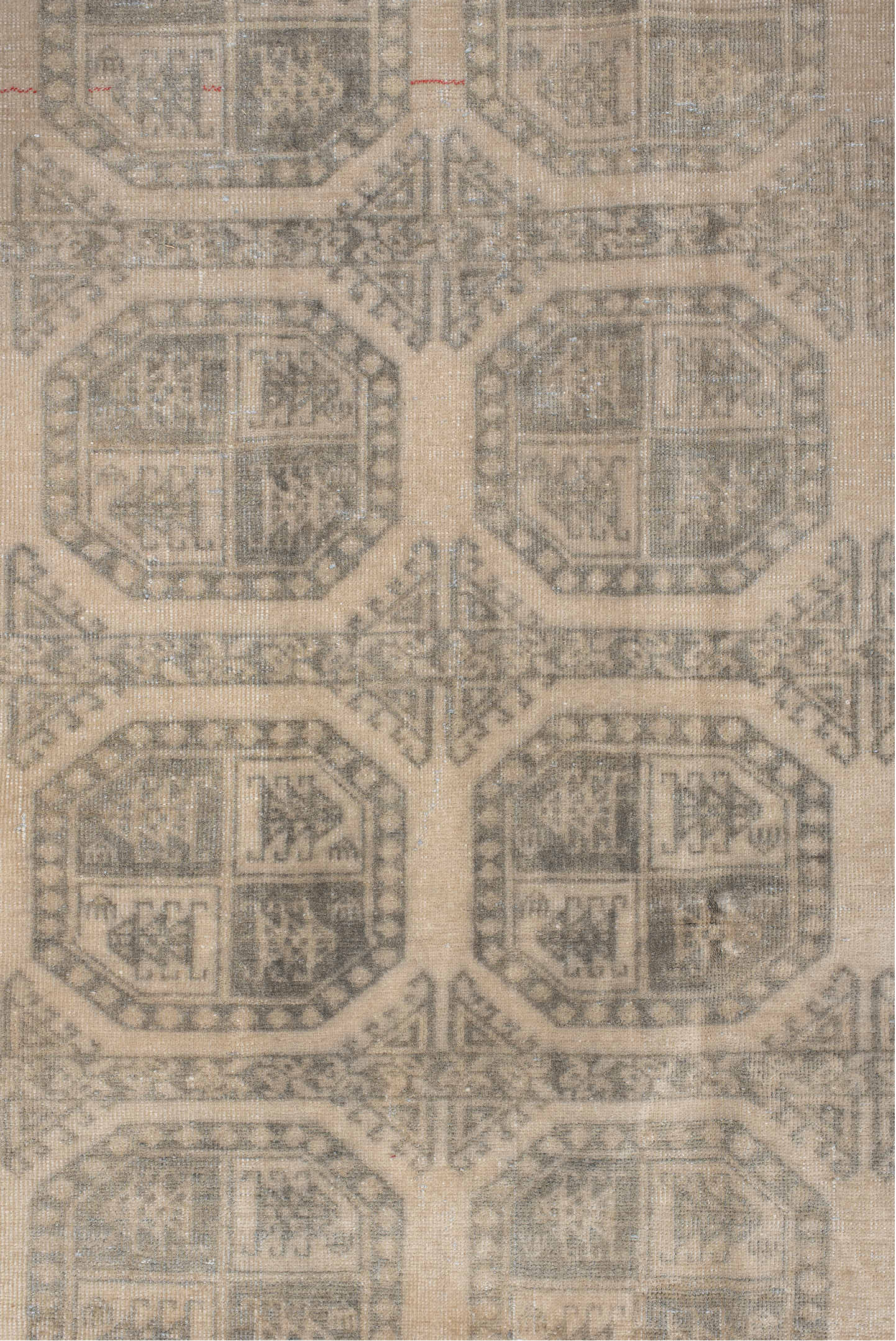 6' x 9' one-of-a-kind handmade vintage Afghan medium size rug. Color palette: brown, gray, light gray, off-white