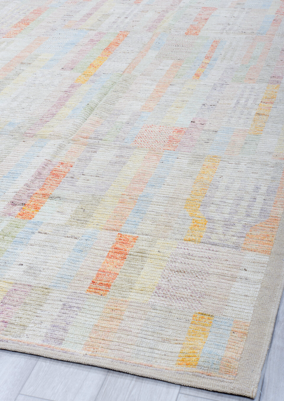 8' x 9' one-of-a-kind handmade vintage Tulu rug. Color palette: blue, brown, dark gray, gray, light blue, light gray