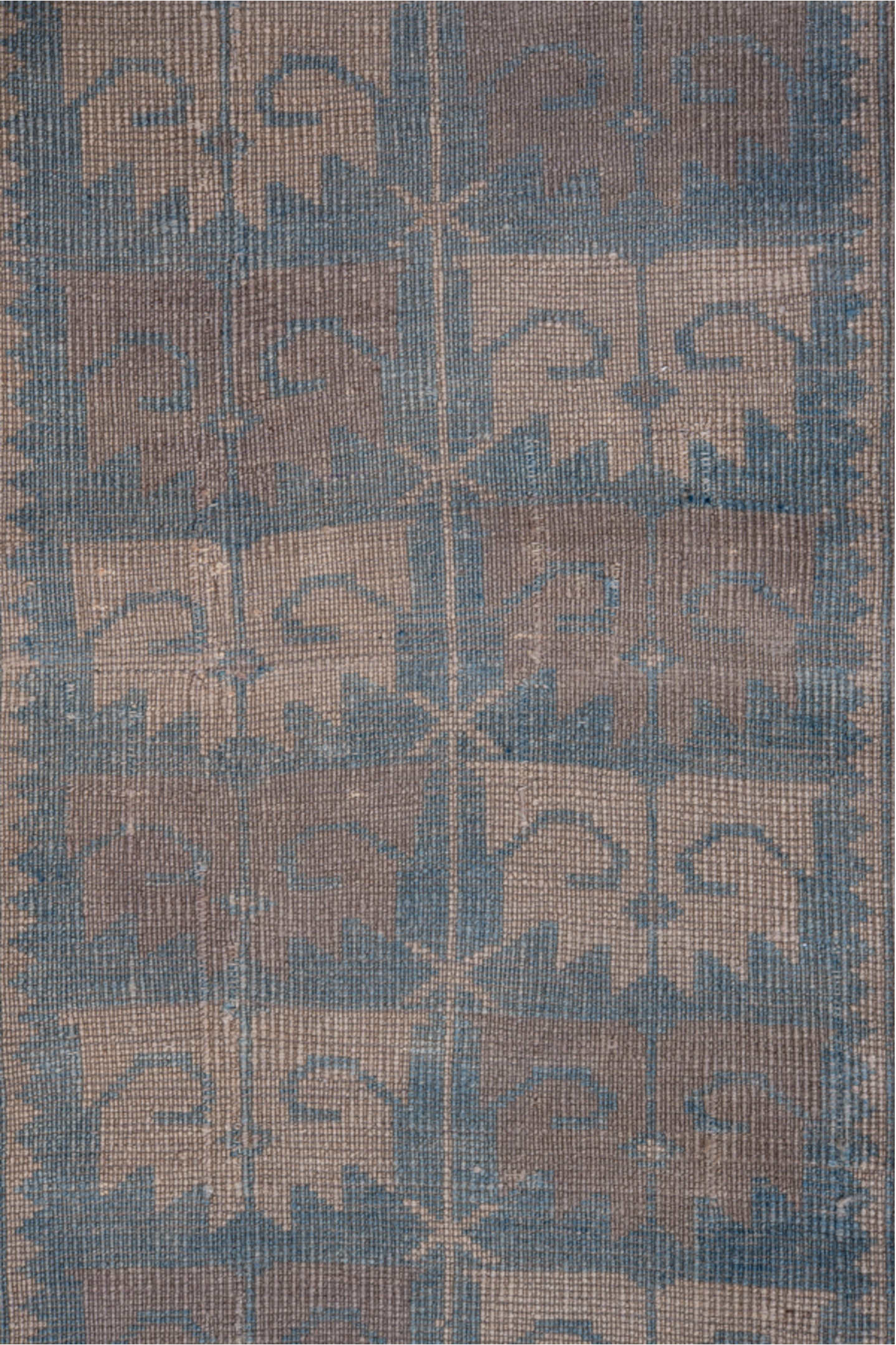 2' x 9' one-of-a-kind handmade vintage Oushak runner rug. Color palette: blue, dim gray, gray, pink