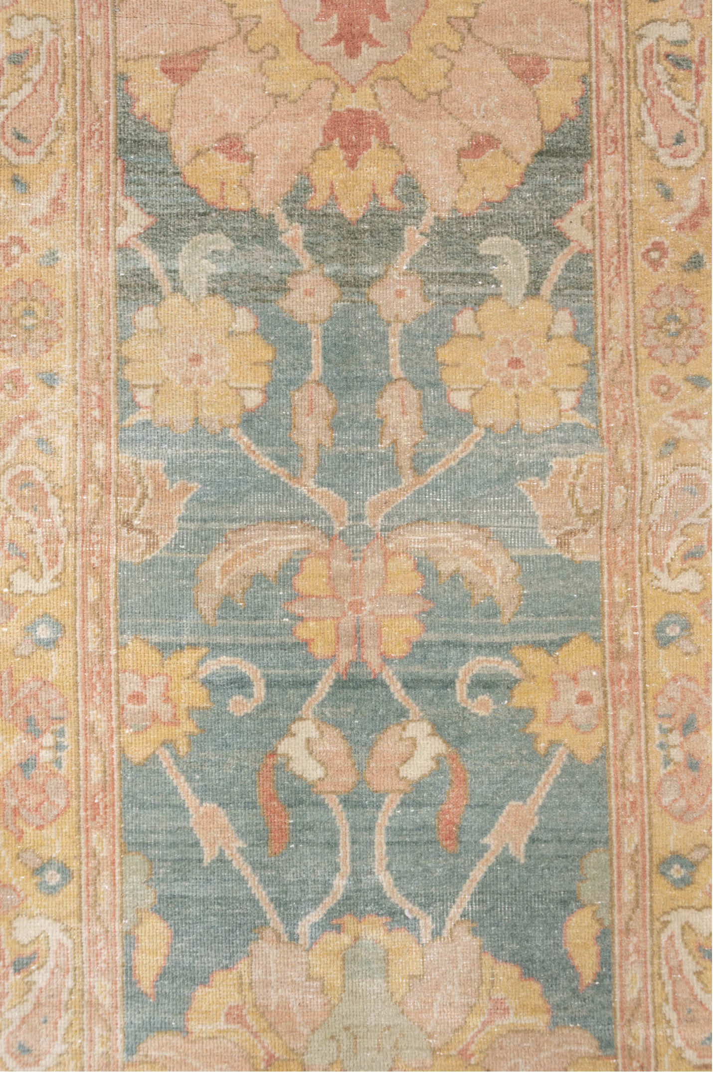 2' x 13' one-of-a-kind handmade vintage Mahal runner rug. Color palette: brown, dark gray, gray, light gray, off-white