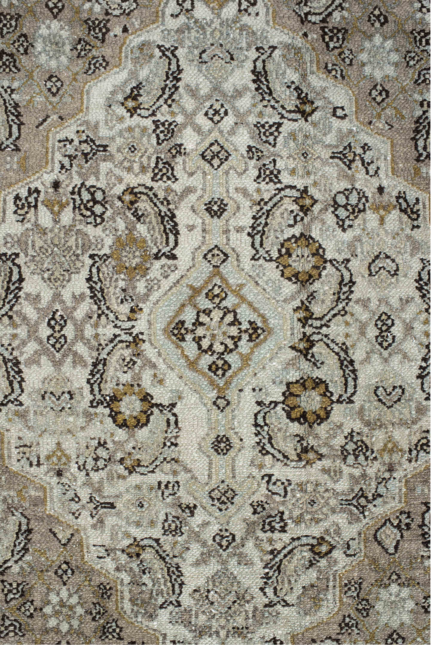 10' x 12' one-of-a-kind handmade vintage Bibikabad large size rug. Color palette: light gray, gray, off-white, black
