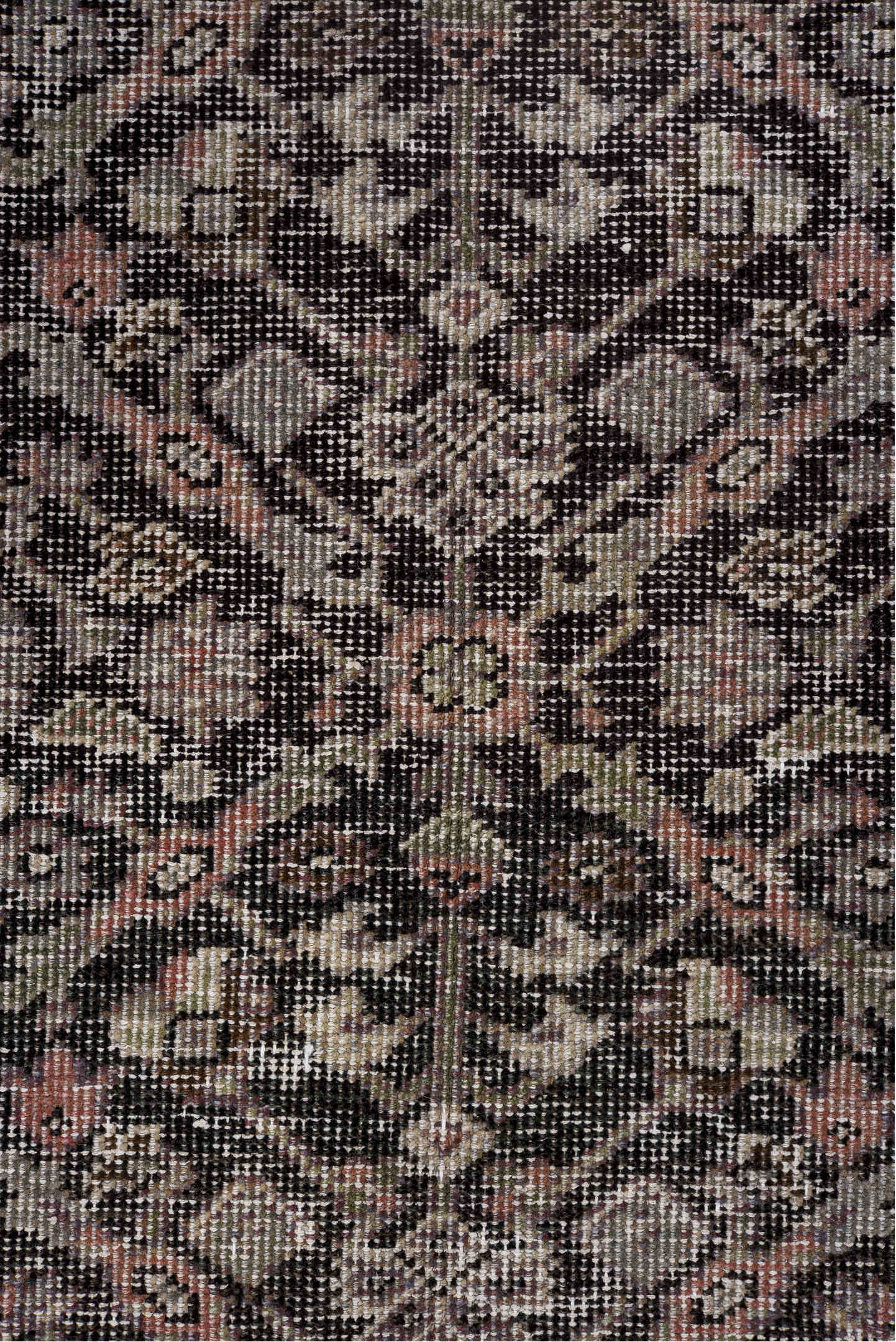 6' x 9' one-of-a-kind handmade vintage Mahal medium size rug. Color palette: gray, black, pink, off-white, light gray, brown