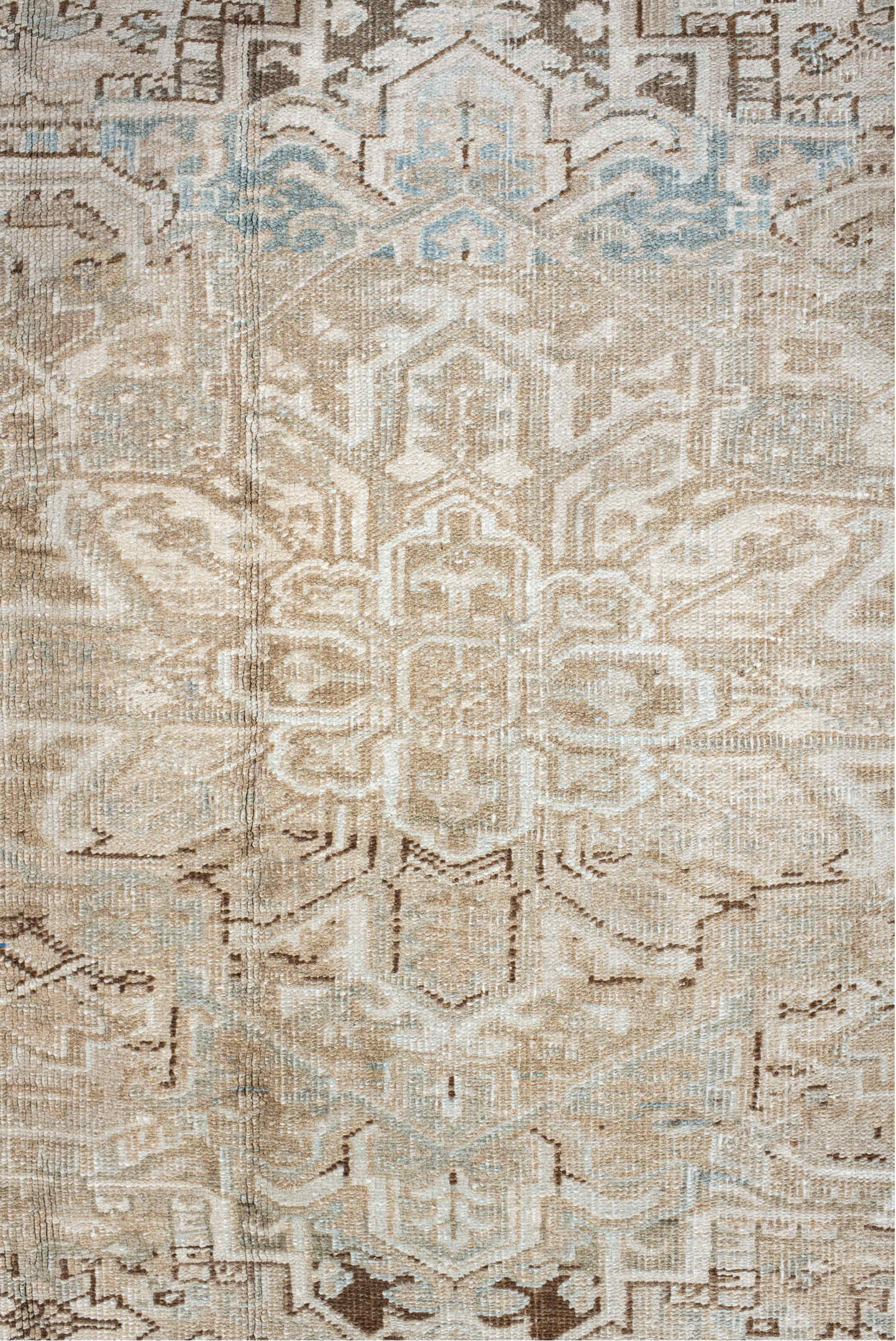 8' x 9' one-of-a-kind handmade vintage Heriz rug. Color palette: gray, off-white, light gray, pink, brown, dark gray