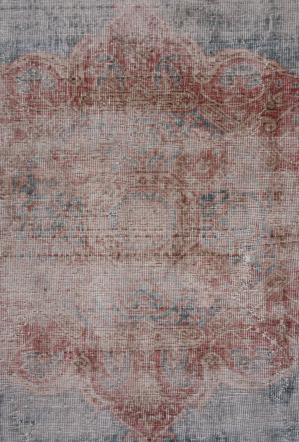 8' x 12' one-of-a-kind handmade vintage Oushak large size rug. Color palette: blue, brown, dark gray, dim gray, gainsboro