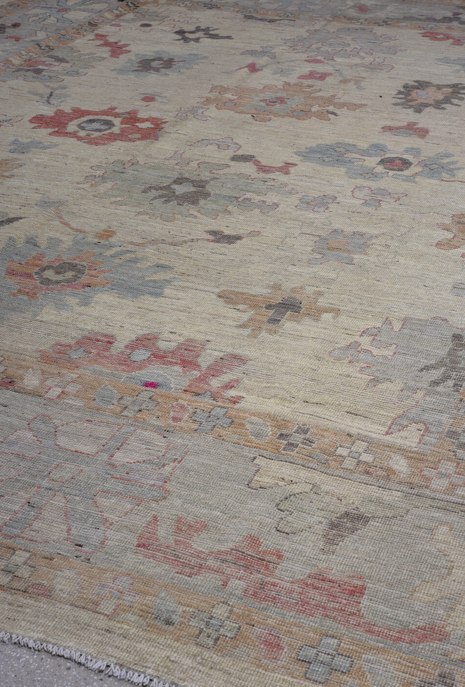 11' x 14' one-of-a-kind handmade vintage Oushak oversize rug. Color palette: black, brown, dark gray, dim gray, gray