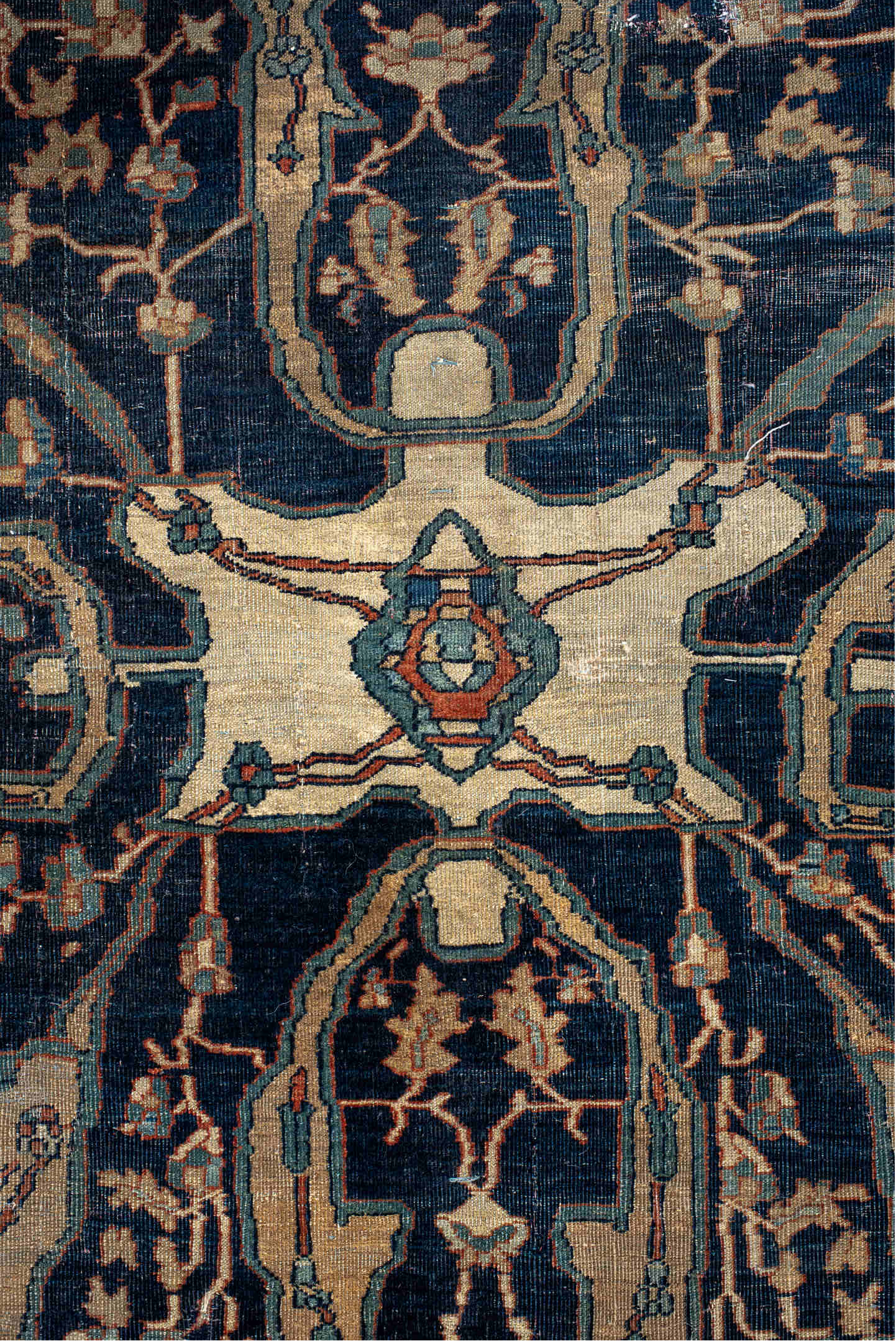 9' x 13' one-of-a-kind handmade vintage Far.Sarouk large size rug. Color palette: black, blue, brown, dark gray, gainsboro