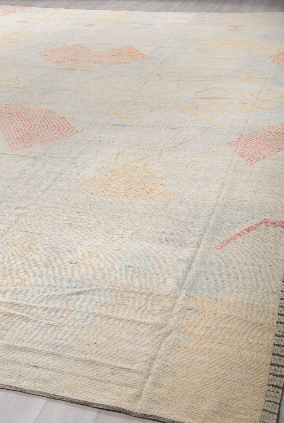 13' x 19' one-of-a-kind handmade vintage Tulu oversize rug. Color palette: brown, gainsboro, gray, light gray, linen