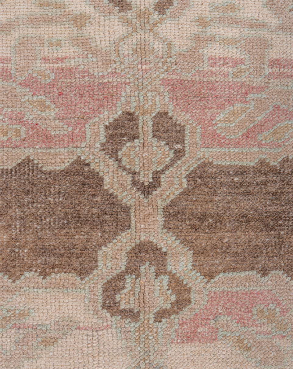 3' x 5' one-of-a-kind handmade vintage Oushak small size rug. Color palette: brown, dark gray, gray, light gray, off-white