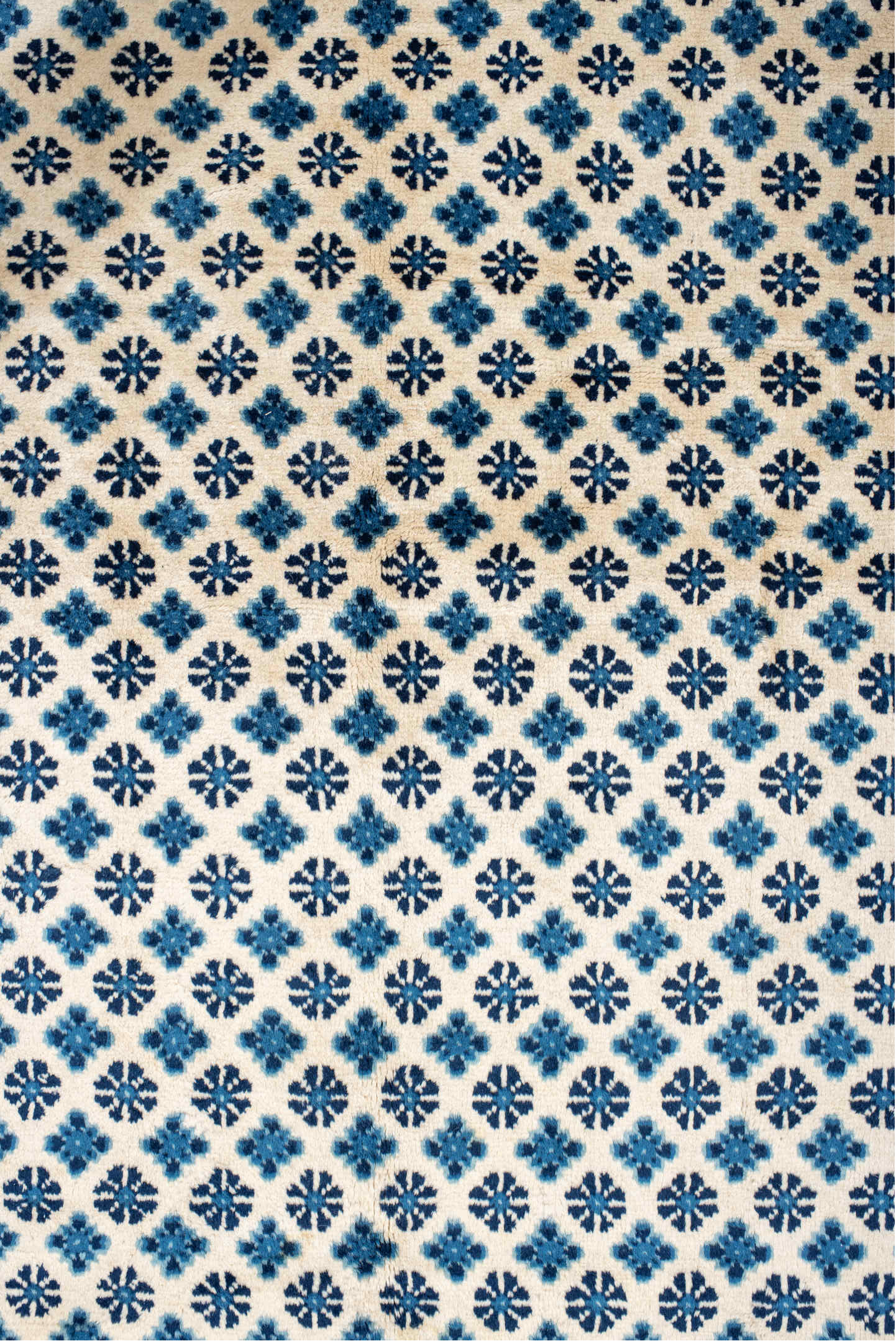 7' x 10' one-of-a-kind handmade vintage Chinese large size rug. Color palette: gray, light blue, blue, off-white, light gray