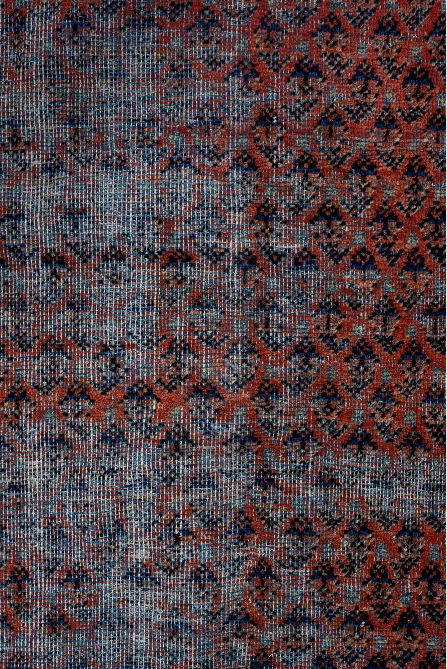 6' x 9' one-of-a-kind handmade vintage Saraband medium size rug. Color palette: black, blue, brown, charcoal, dim gray, gray