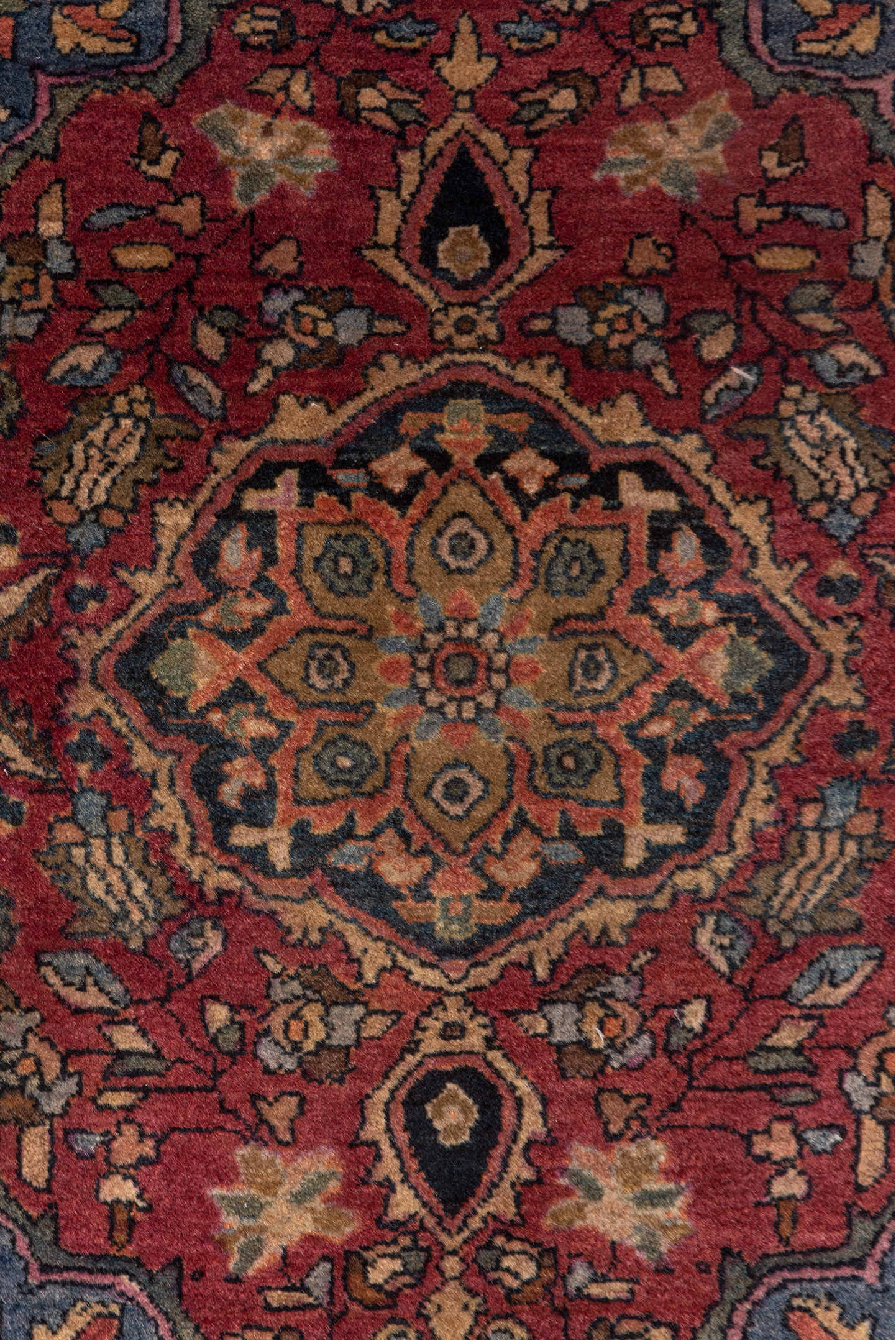 1' x 2' one-of-a-kind handmade vintage Far.Sarouk small size rug. Color palette: black, blue, brown, charcoal, gray, orange