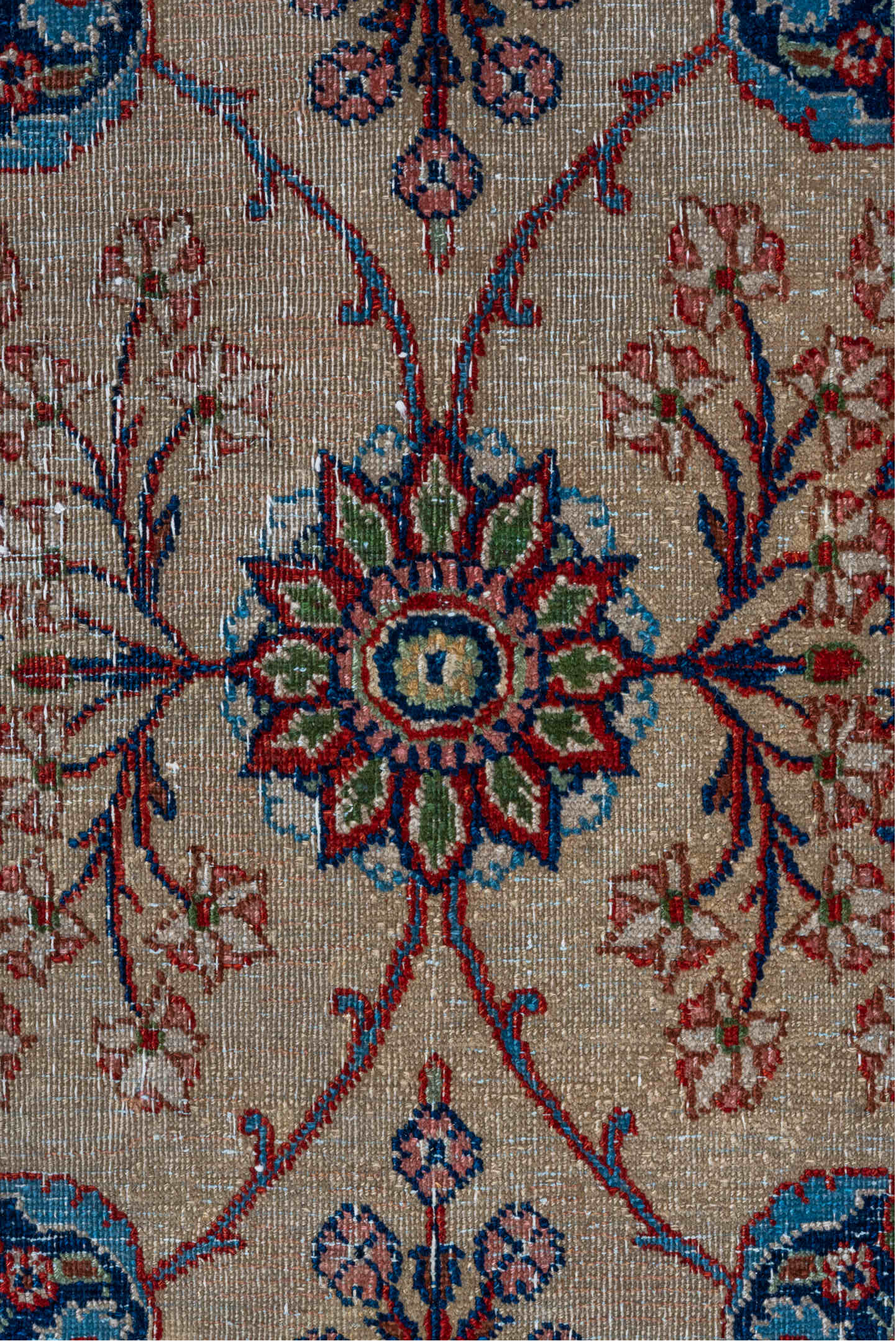 7' x 10' one-of-a-kind handmade vintage Kazvin large size rug. Color palette: black, blue, brown, gray, pink, red, redwood