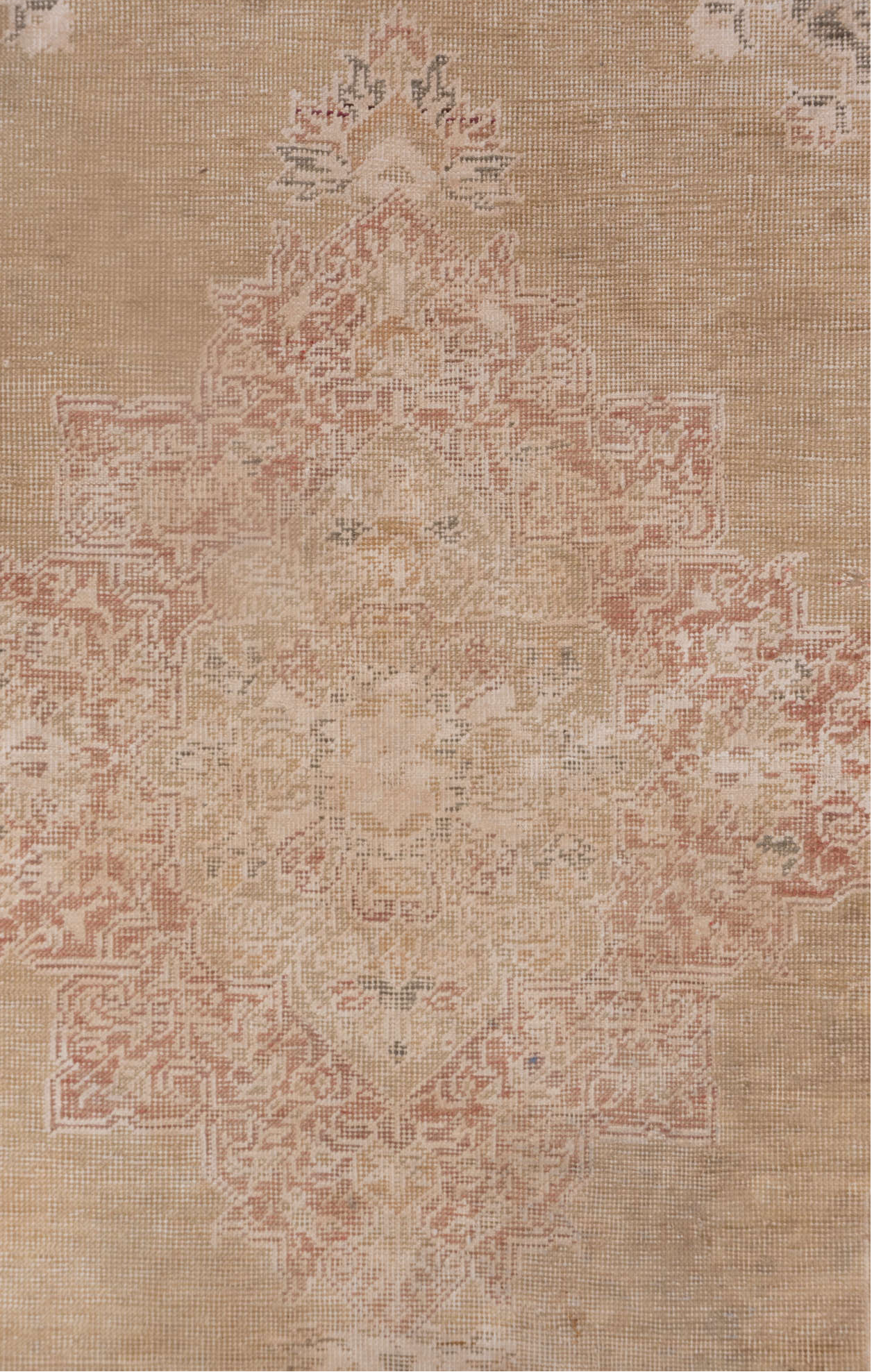 4' x 5' one-of-a-kind handmade vintage Kaisary small size rug. Color palette: brown, gray, light gray, off-white, pink, snow