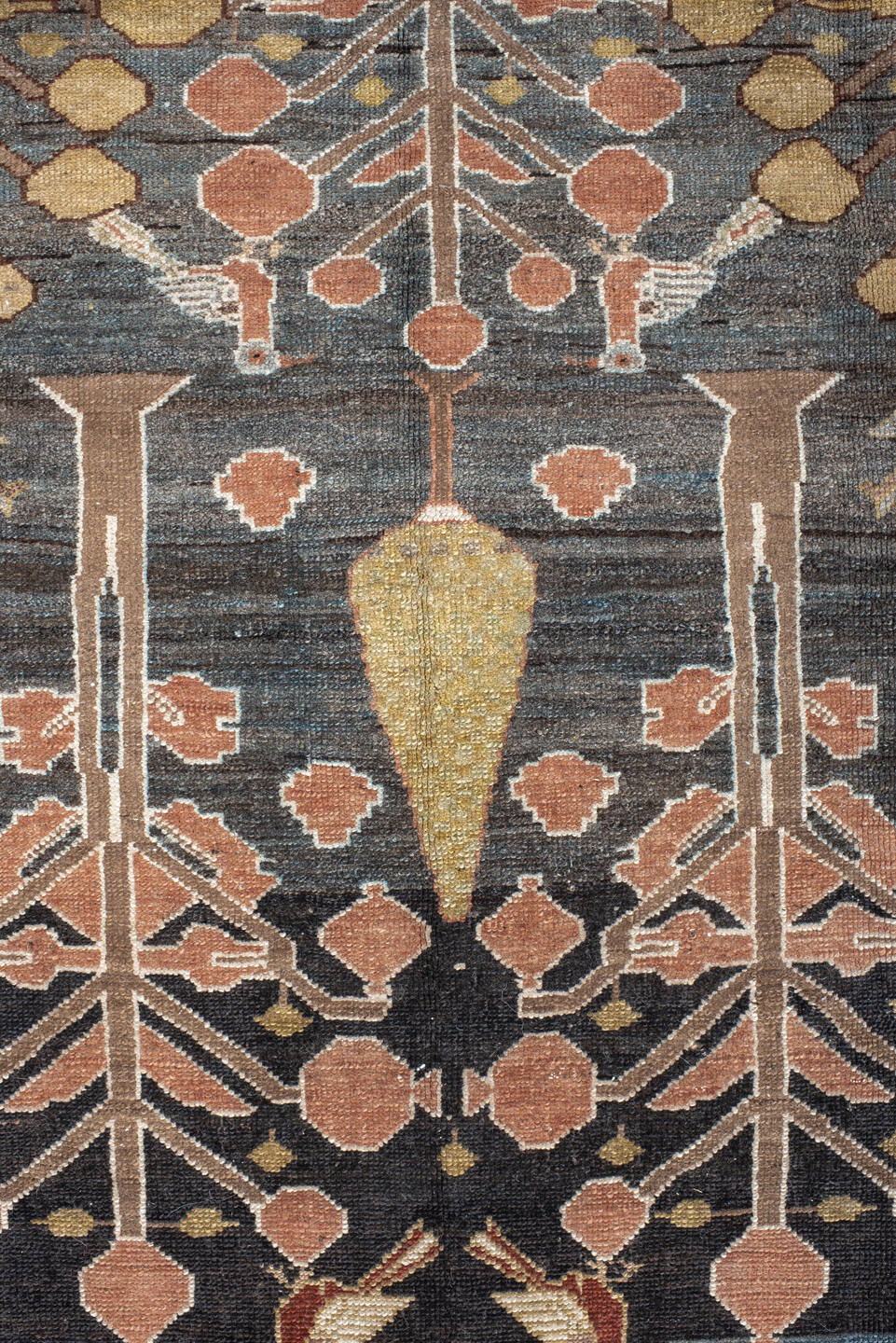 6' x 12' one-of-a-kind handmade vintage Baktiary large size rug. Color palette: gray, brown, pink, off-white, light gray