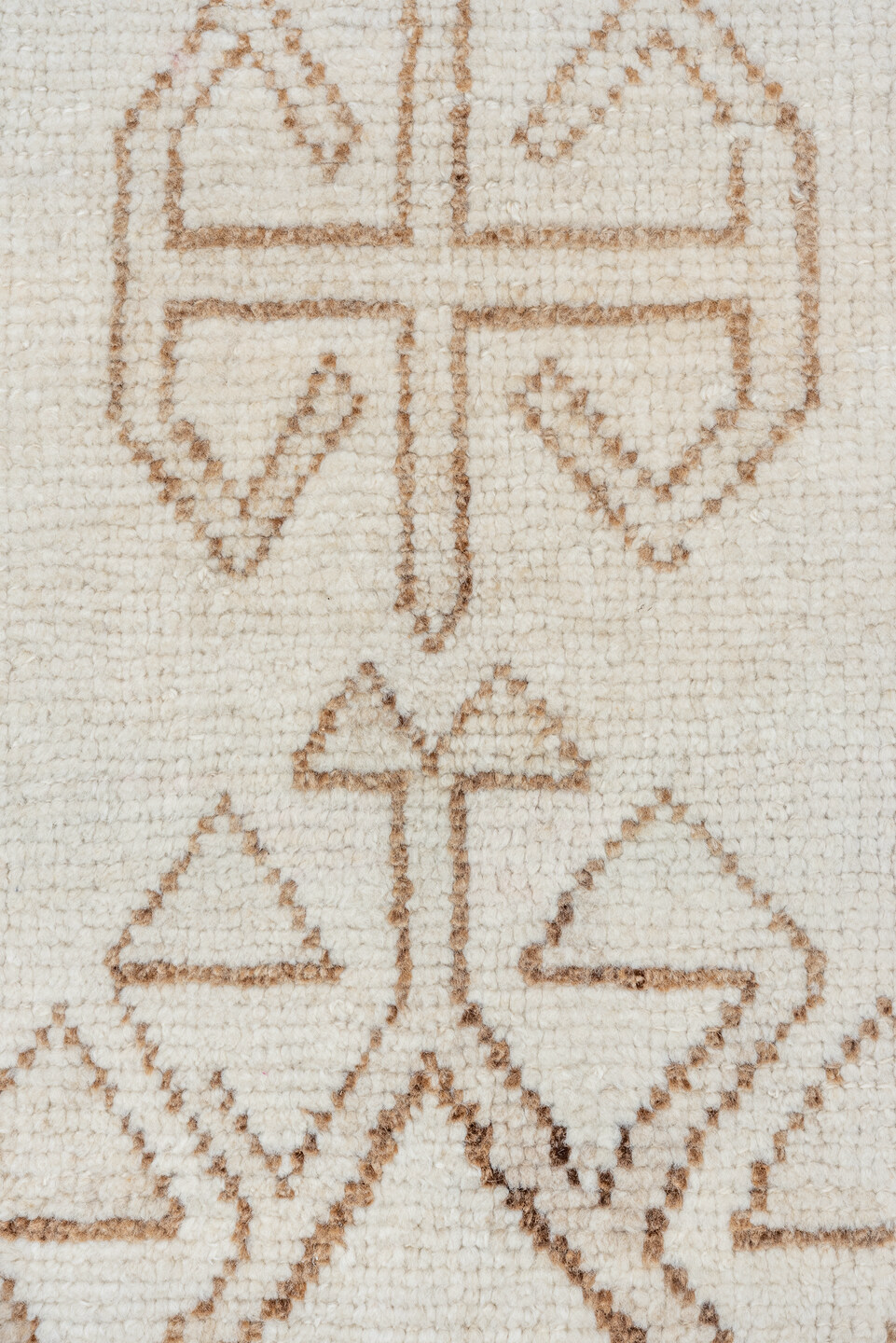 3' x 11' one-of-a-kind handmade vintage Kars runner rug. Color palette: brown, gainsboro, gray, light gray, linen, off-white