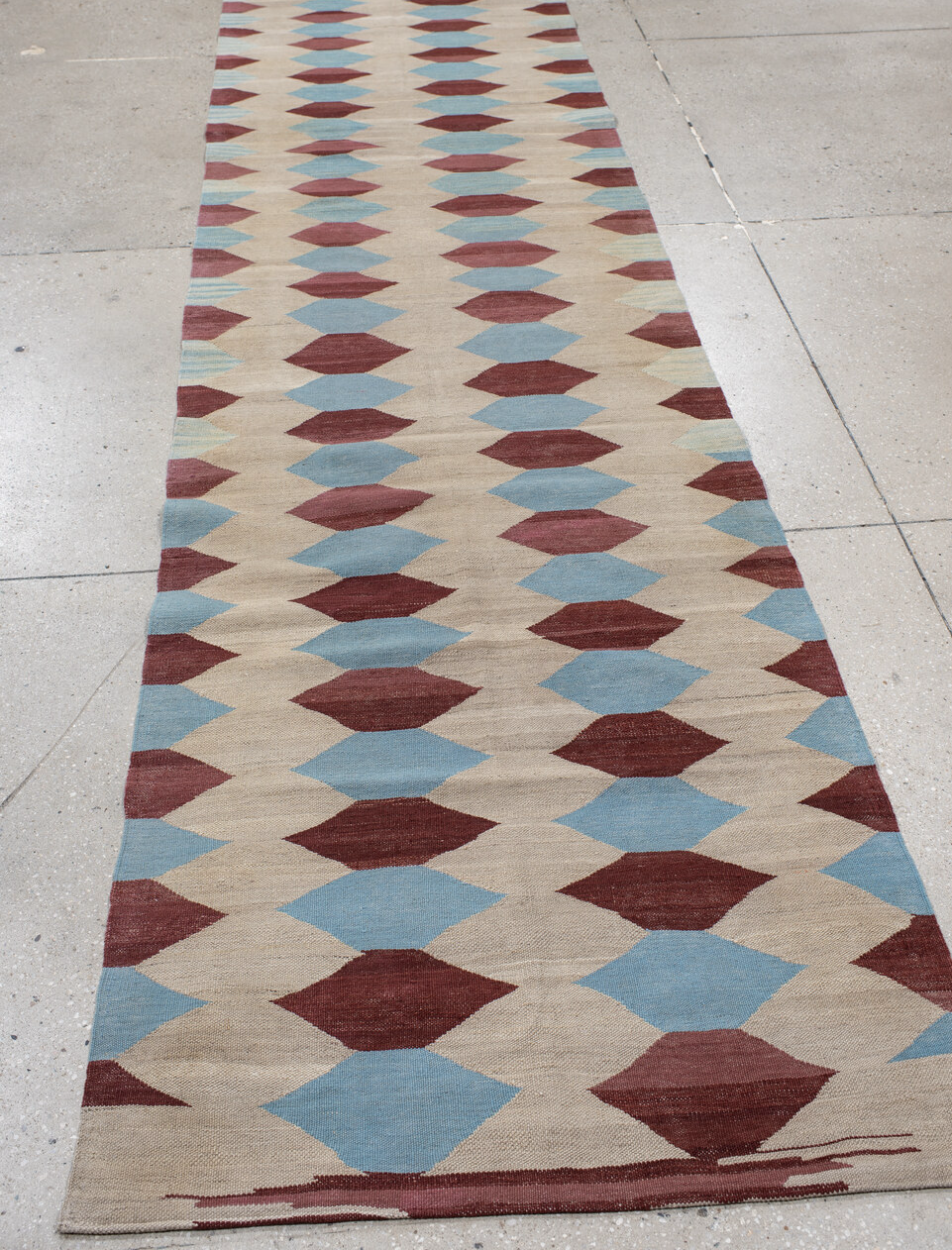 2' x 15' one-of-a-kind handmade vintage Kilim runner rug. Color palette: brown, dark gray, gray, light gray
