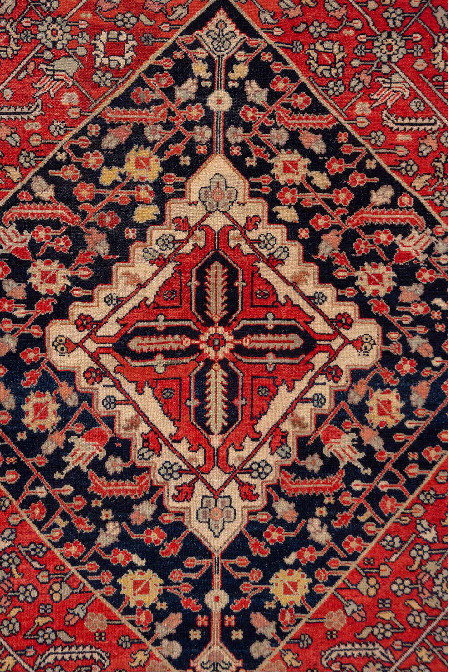 5' x 7' one-of-a-kind handmade vintage Senne rug. Color palette: black, brown, gray, pink, red