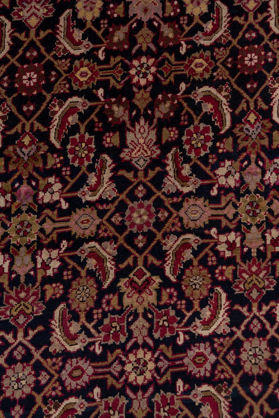 3' x 18' one-of-a-kind handmade vintage Karabagh runner rug. Color palette: black, brown, gray, off-white, pink, red, snow