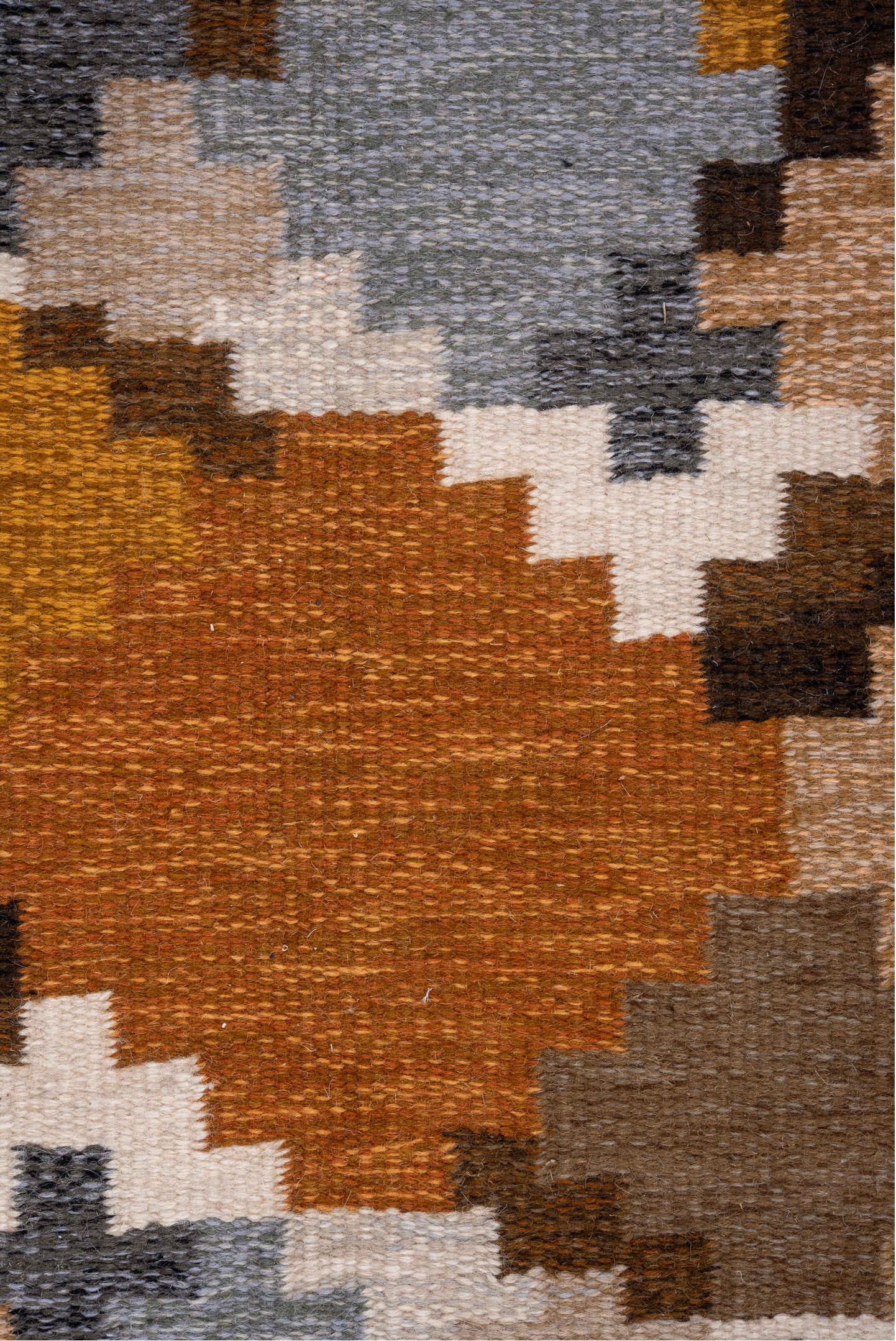 6' x 9' one-of-a-kind handmade vintage Rollaken medium size rug. Color palette: black, brown, dark gray, dim gray, gainsboro