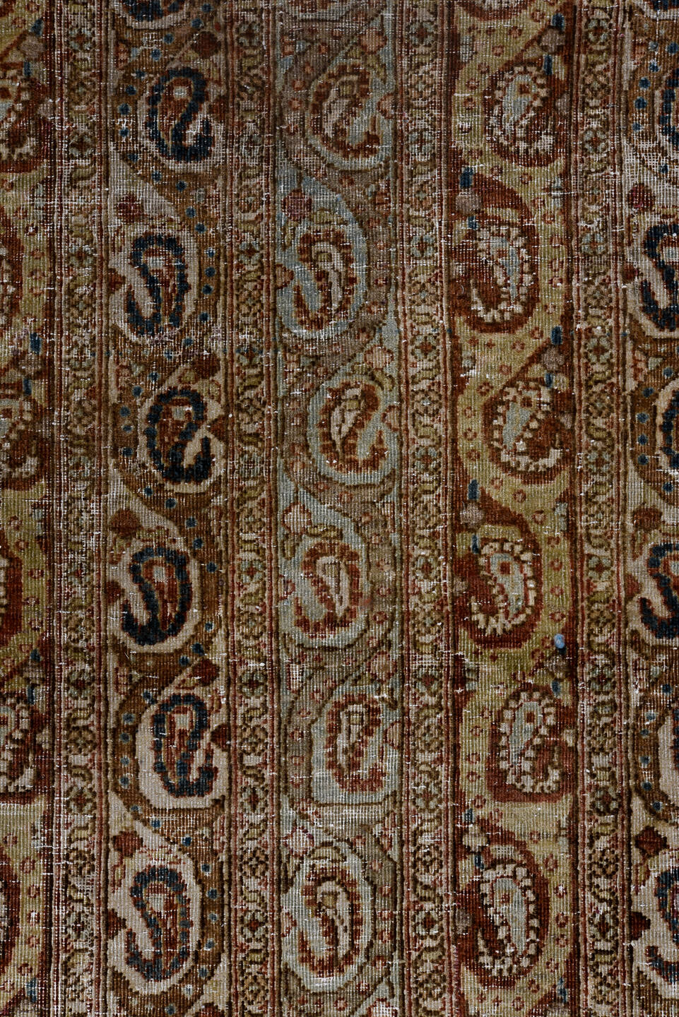 7' x 10' one-of-a-kind handmade vintage Qum large size rug. Color palette: brown, dim gray, gray, light gray, off-white