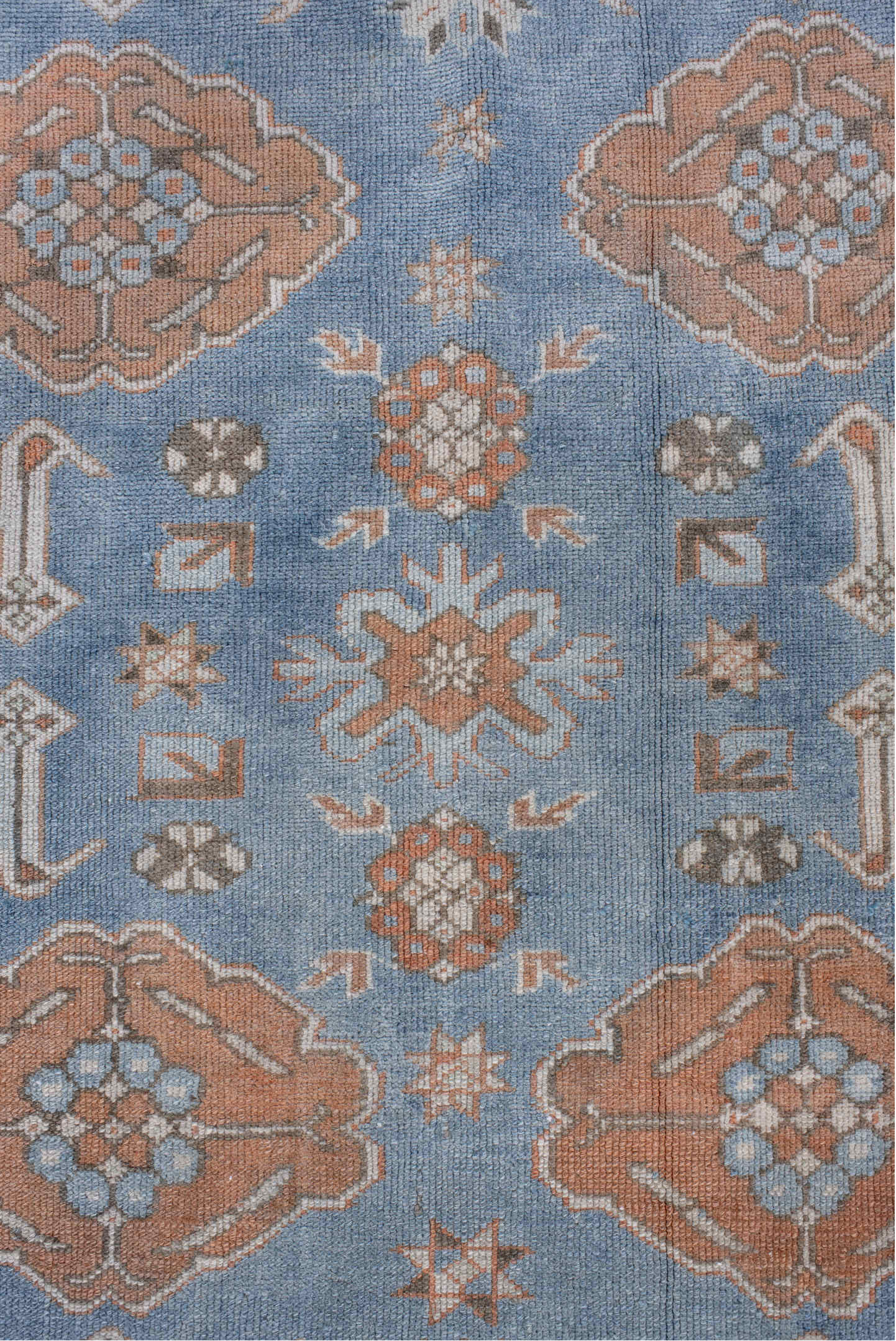 3' x 6' one-of-a-kind handmade vintage Oushak small size rug. Color palette: brown, dark gray, gainsboro, gray, light blue