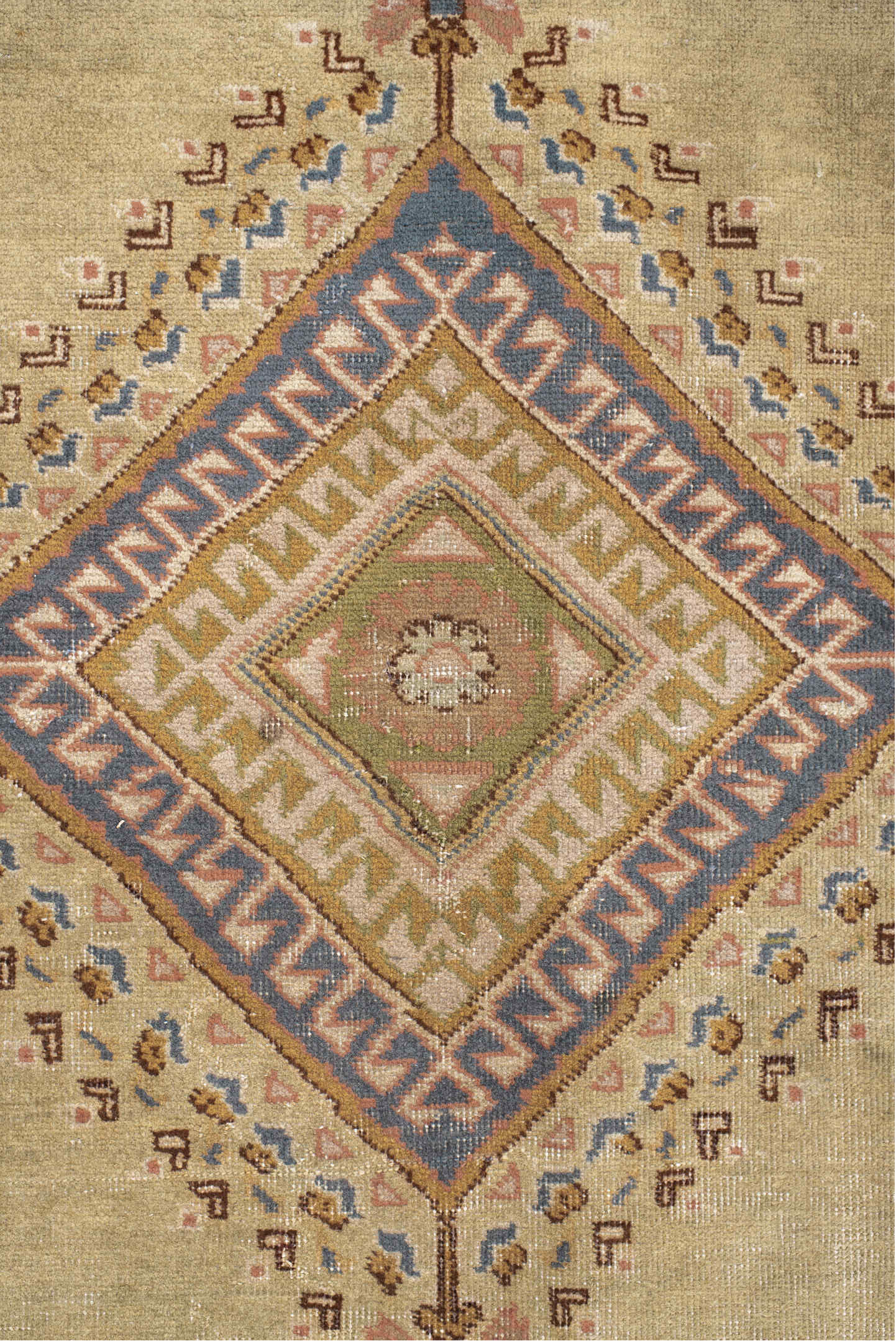 8' x 11' one-of-a-kind handmade vintage Sivas large size rug. Color palette: brown, gray, off-white, orange, saddle brown