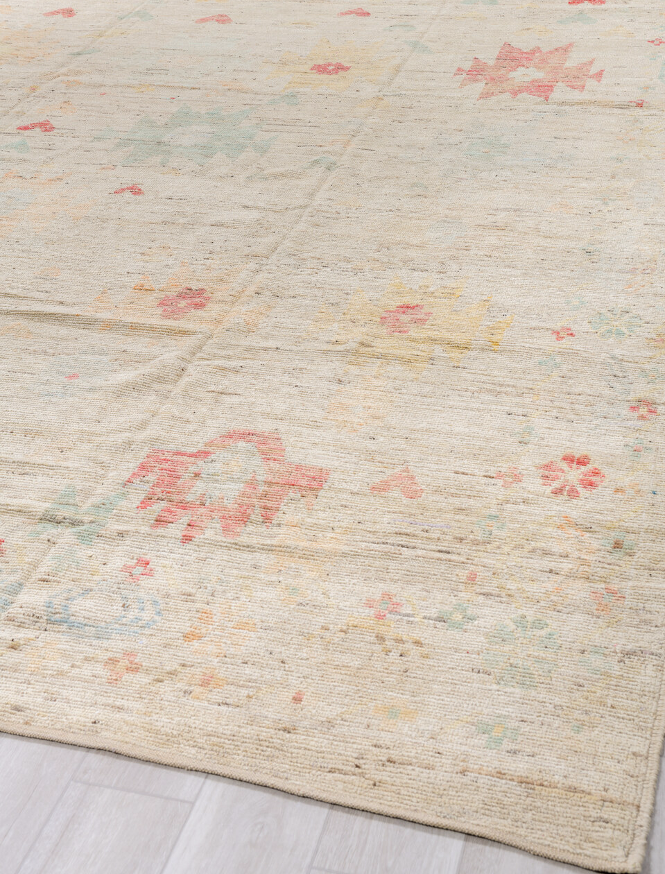 10' x 13' one-of-a-kind handmade vintage Tulu large size rug. Color palette: brown, gray, light gray, off-white, pink