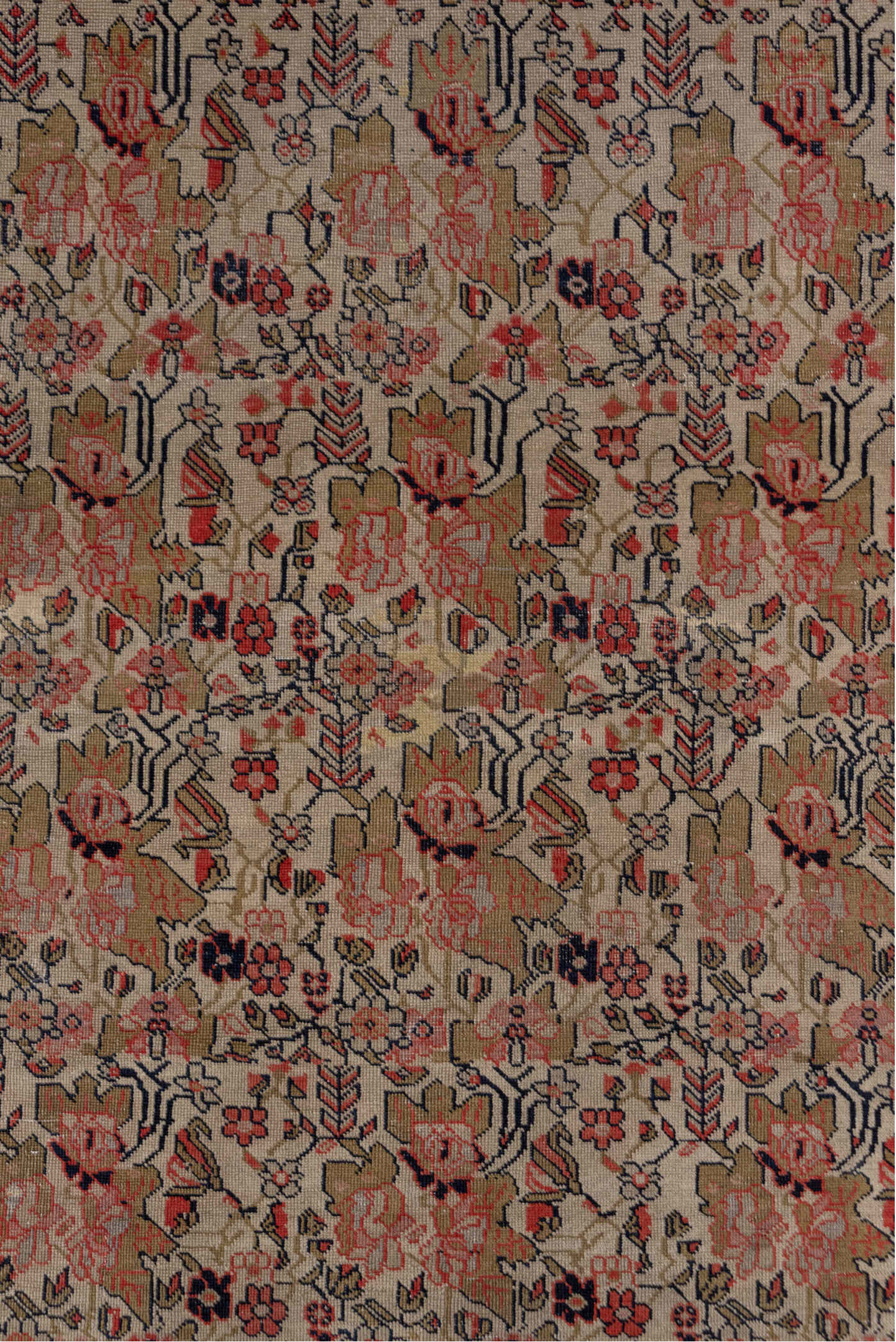 3' x 6' one-of-a-kind handmade vintage Far.Sarouk small size rug. Color palette: black, brown, gray, pink, red