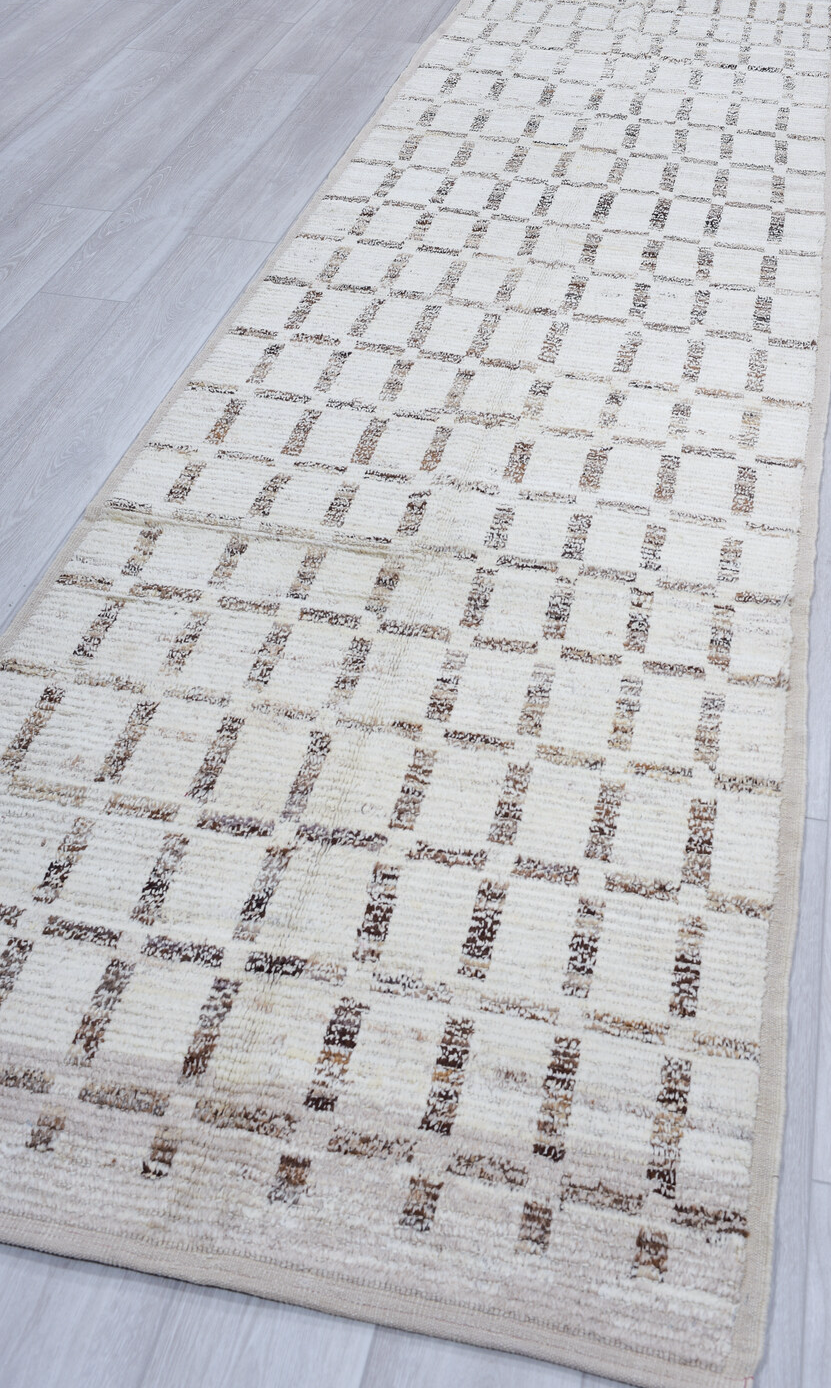 3' x 13' one-of-a-kind handmade vintage Tulu runner rug. Color palette: black, dark gray, dim gray, gainsboro, gray
