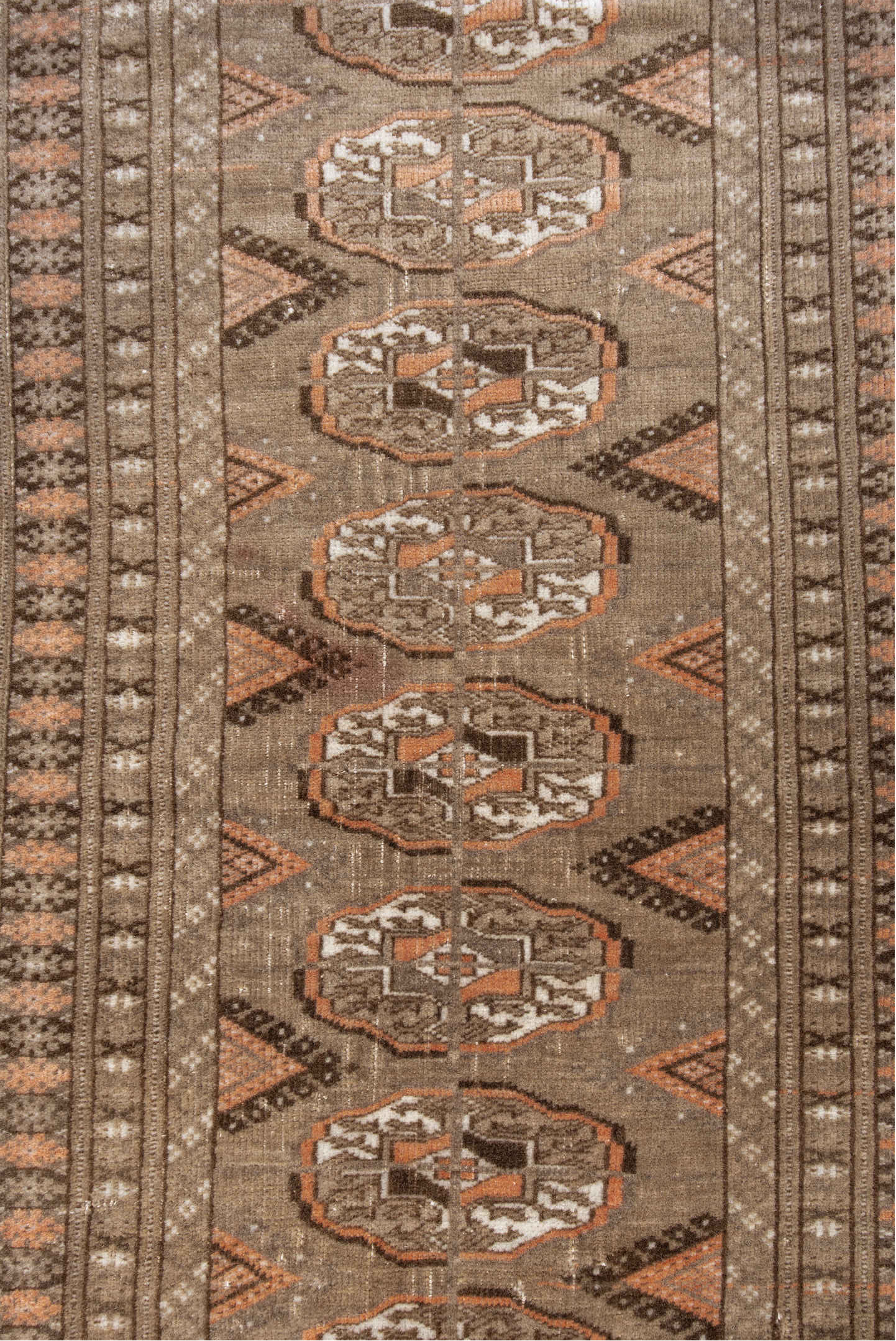 1' x 3' one-of-a-kind handmade vintage Oushak small size rug. Color palette: brown, gray, light gray, pink, blue, off-white