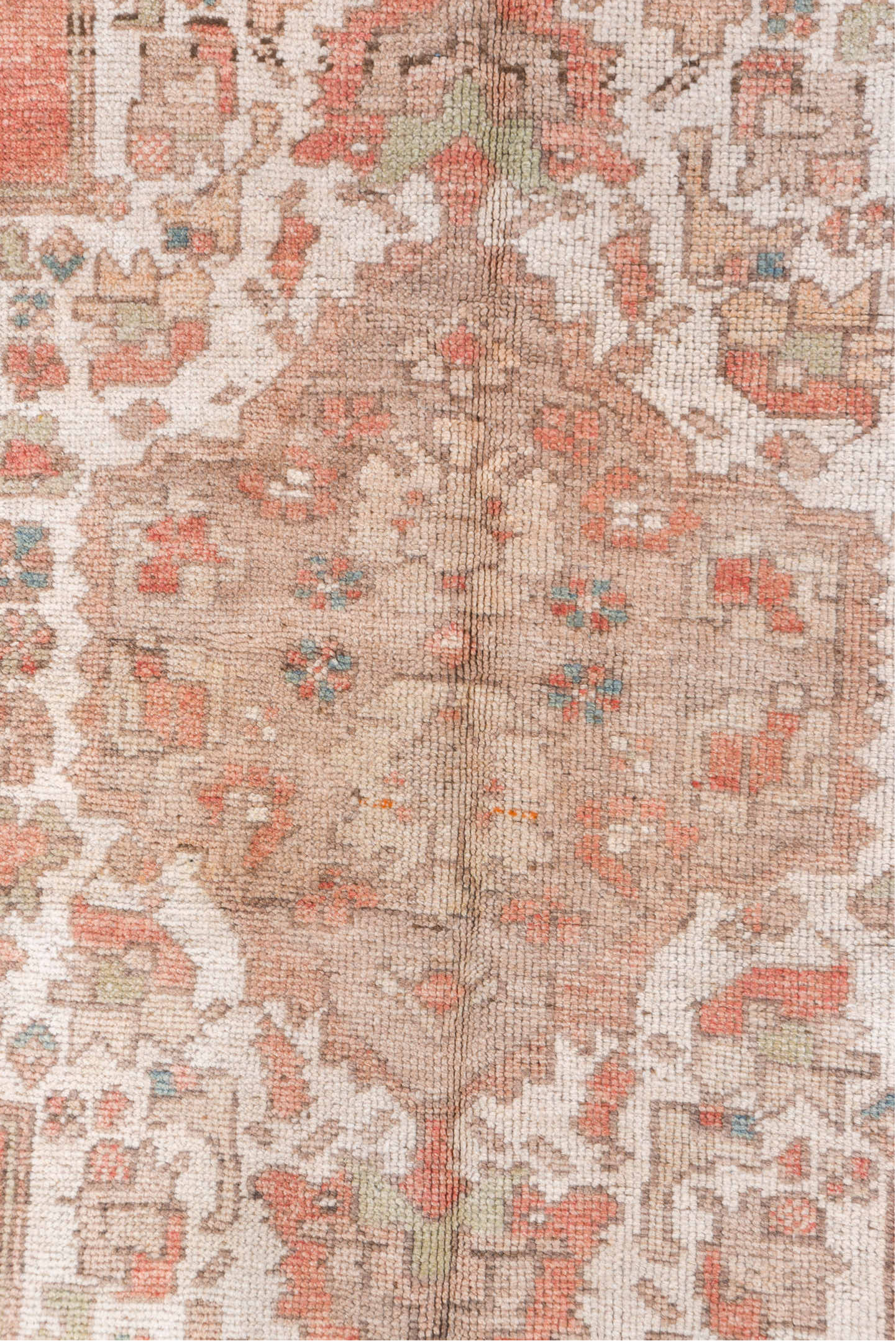 4' x 7' one-of-a-kind handmade vintage Oushak rug. Color palette: dim gray, gray, light gray, off-white, pink