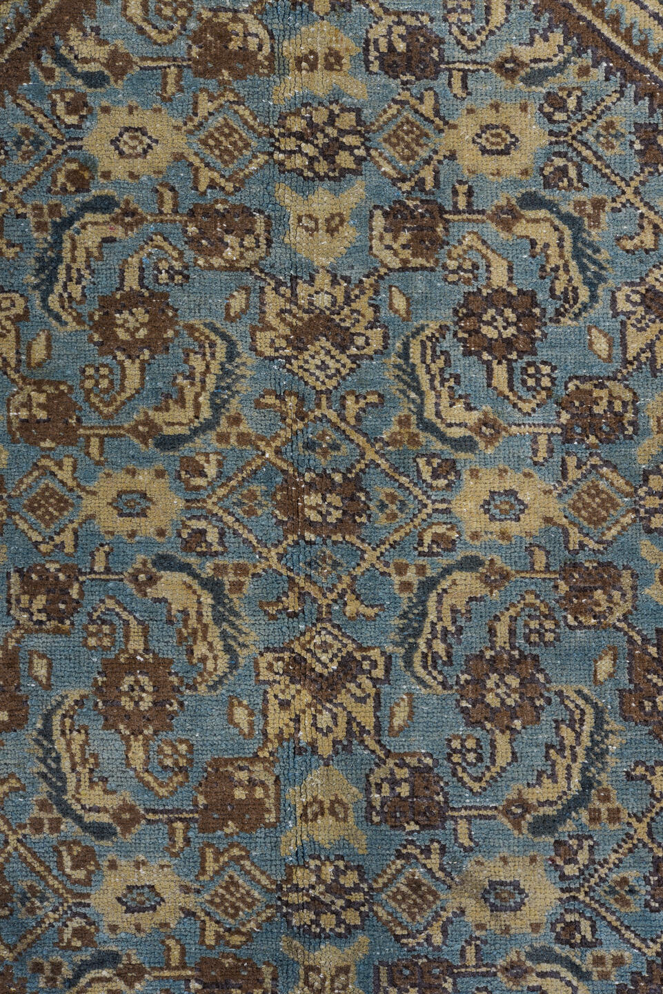 7' x 10' one-of-a-kind handmade vintage Tabriz large size rug. Color palette: black, blue, brown, gainsboro, gray