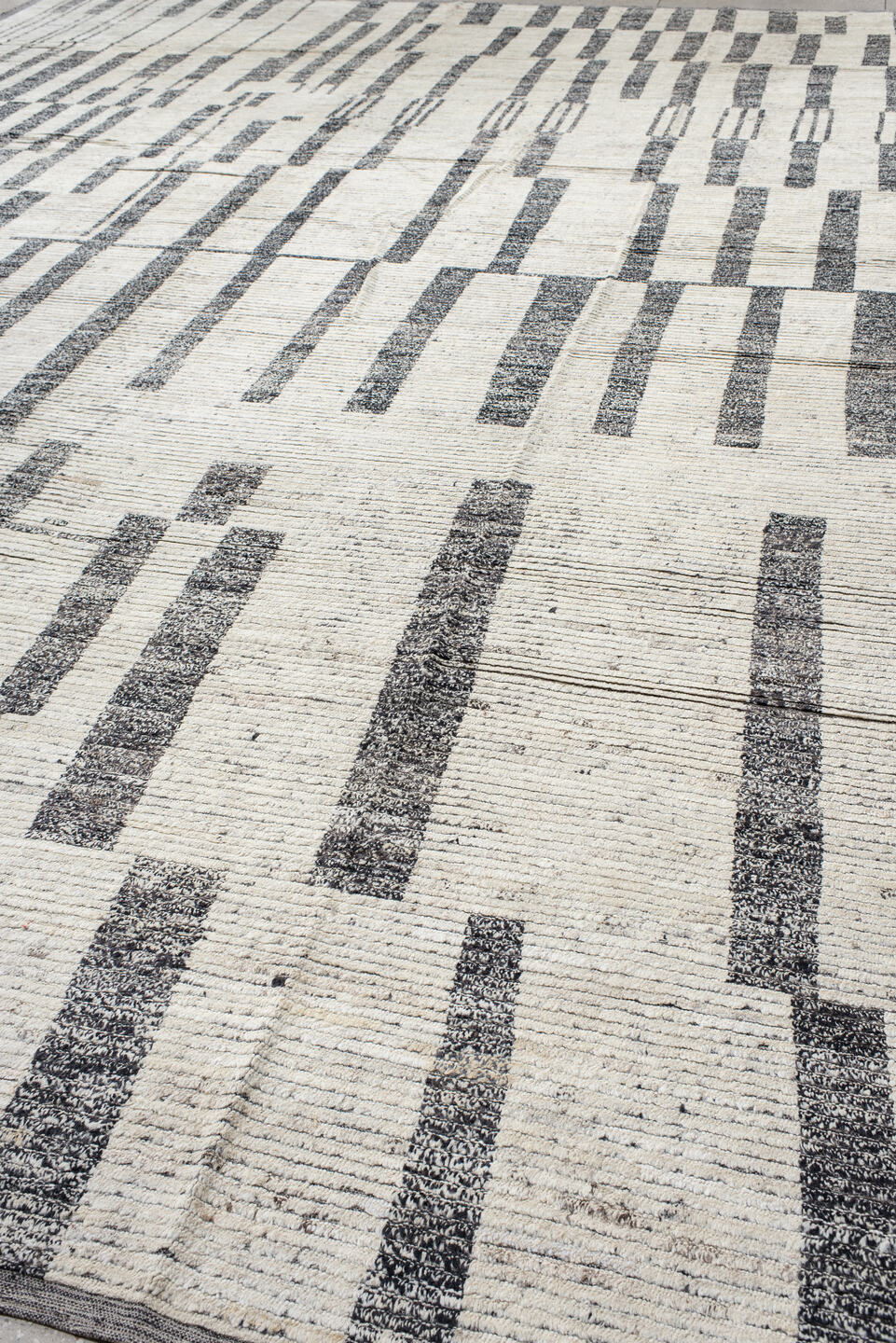 14' x 19' one-of-a-kind handmade vintage Tulu oversize rug. Color palette: black, dark gray, dim gray, gainsboro, gray