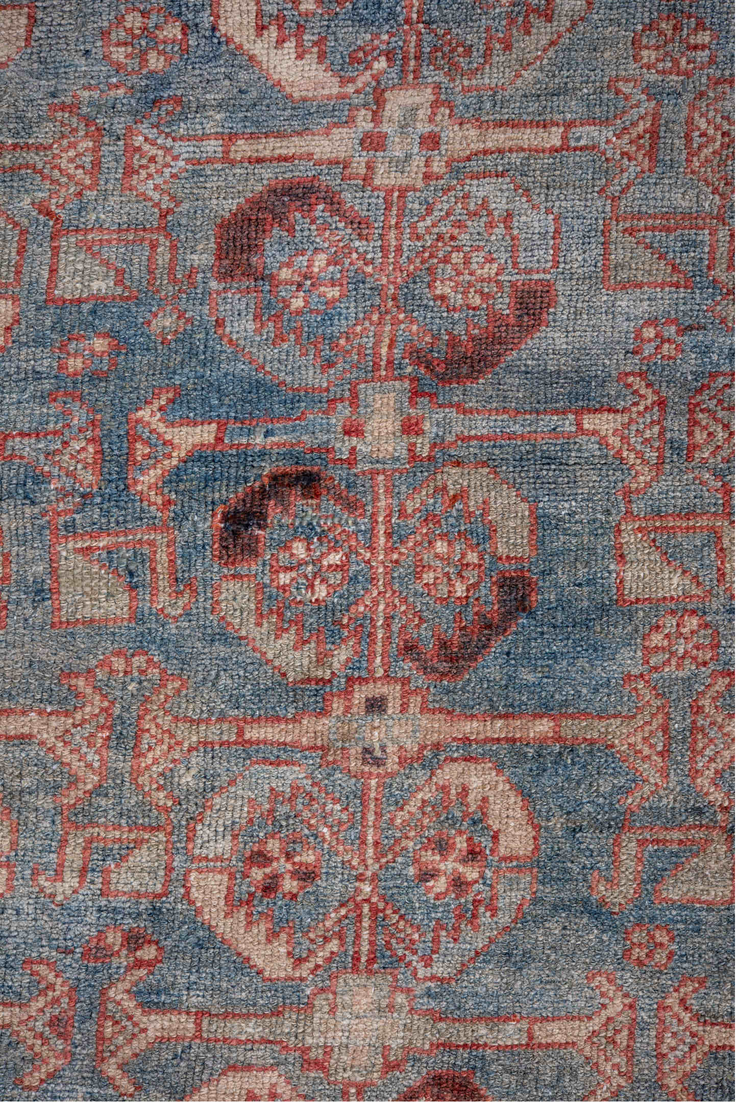 4' x 6' one-of-a-kind handmade vintage Malayer small size rug. Color palette: blue, brown, dark gray, dim gray, gray