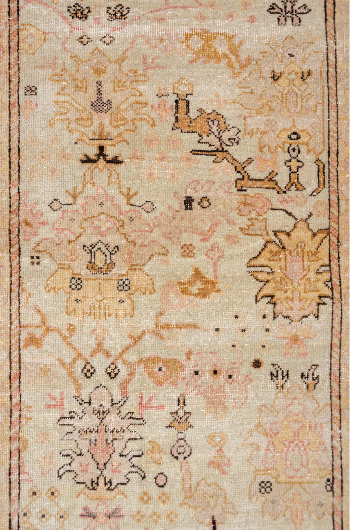 2' x 13' one-of-a-kind handmade vintage Sivas runner rug. Color palette: brown, gray, light gray, off-white, pink, snow