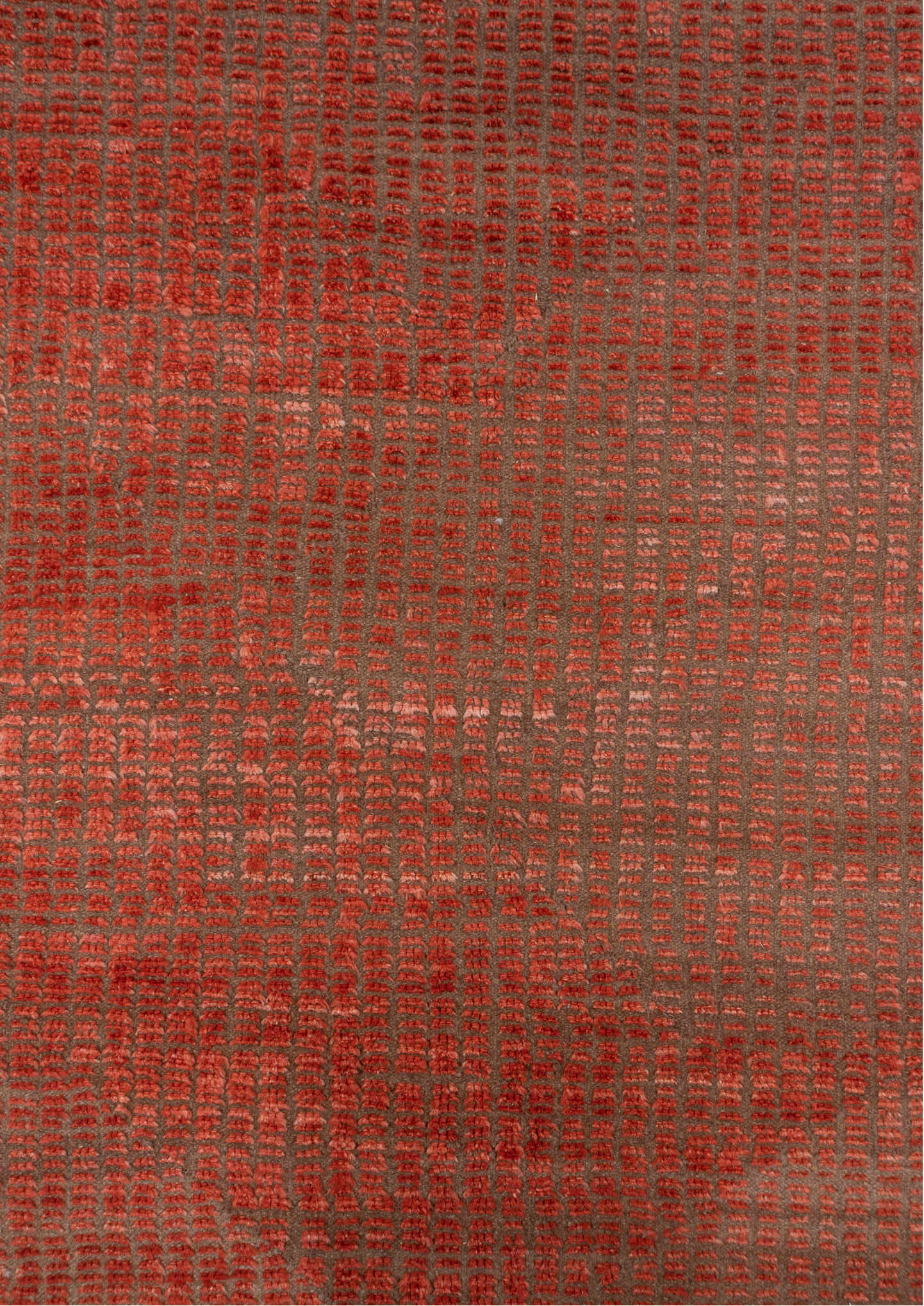 13' x 16' one-of-a-kind handmade vintage Moroccan oversize rug. Color palette: brown, dark salmon, pink, red, redwood