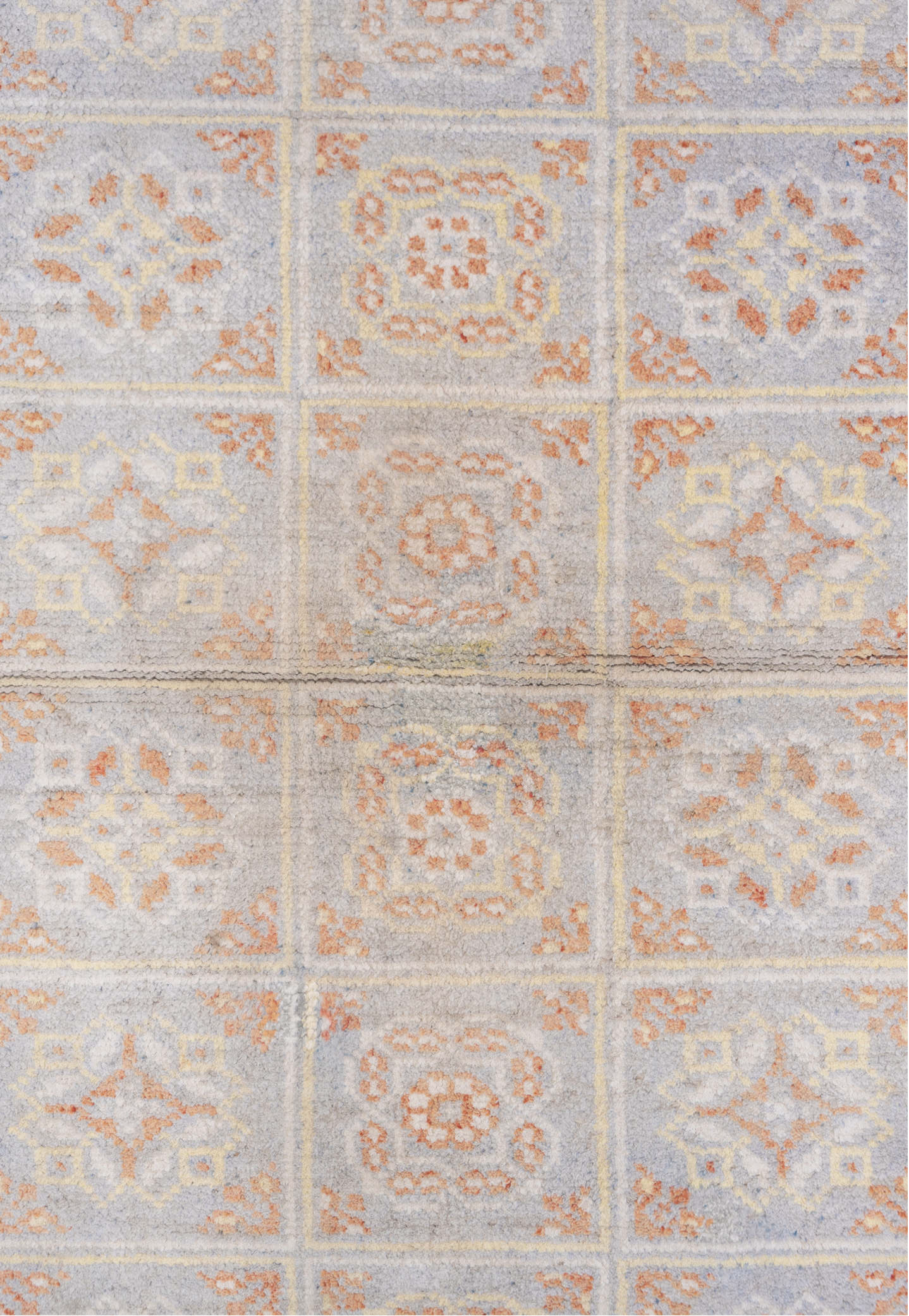 4' x 6' one-of-a-kind handmade vintage Cotton Agra small size rug. Color palette: brown, gainsboro, gray, light gray