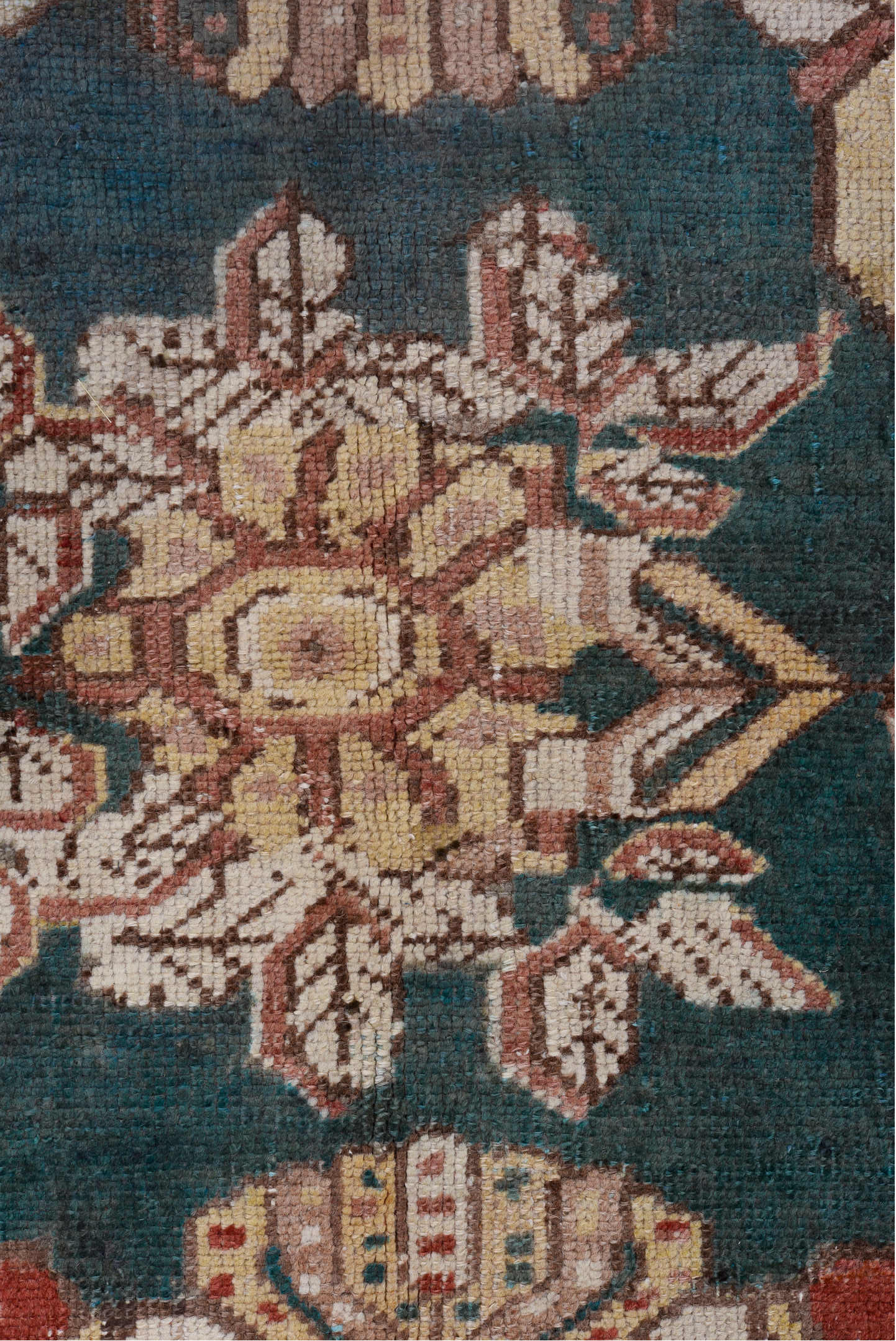 12' x 13' one-of-a-kind handmade vintage Oushak oversize rug. Color palette: arapawa, black, blue, brown, gray, green