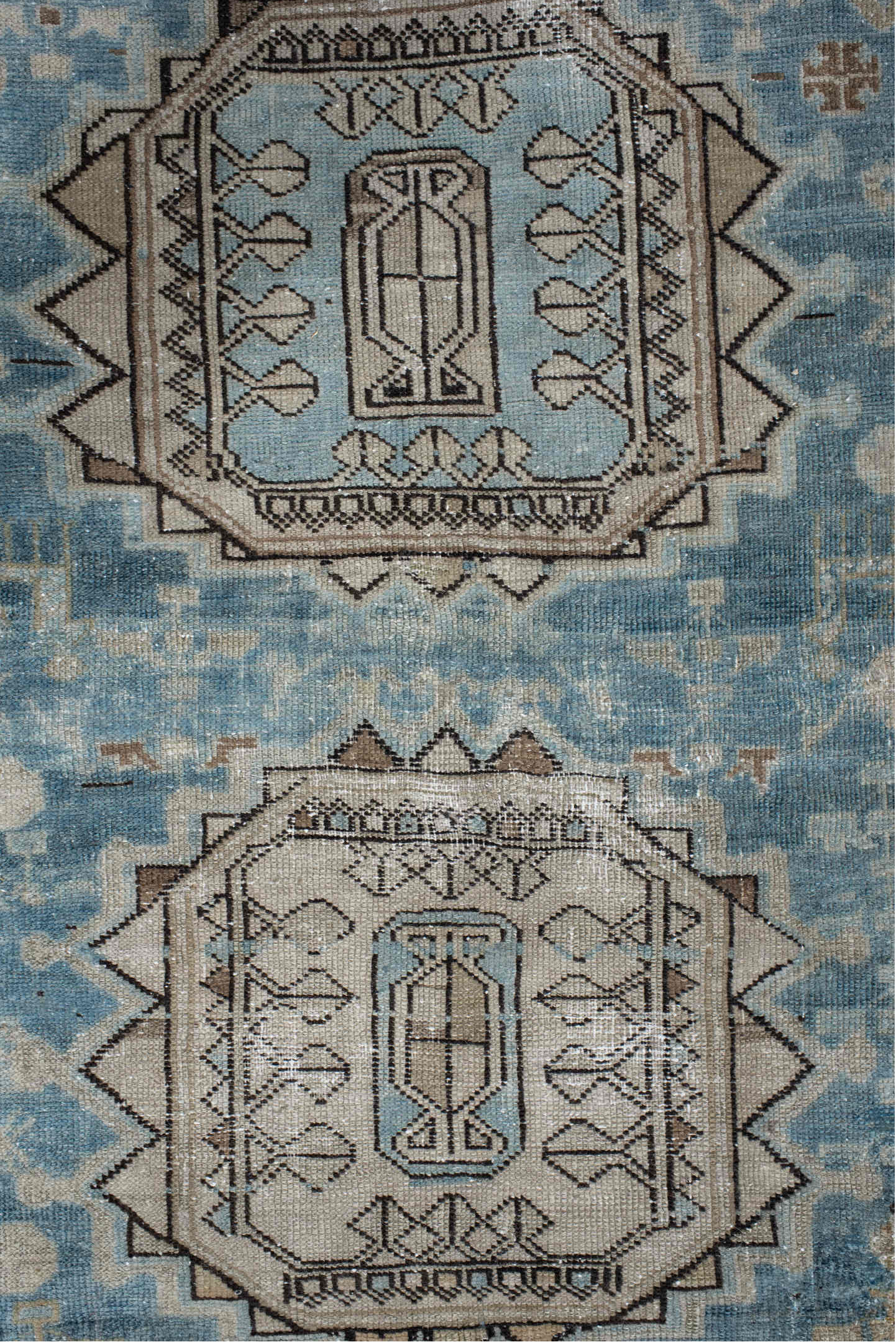 3' x 11' one-of-a-kind handmade vintage NW Persian runner rug. Color palette: black, blue, charcoal, dark gray, gray