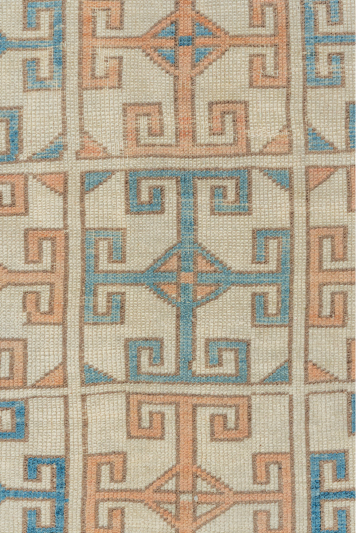 3' x 4' one-of-a-kind handmade vintage Oushak small size rug. Color palette: blue, brown, gray, light gray, off-white